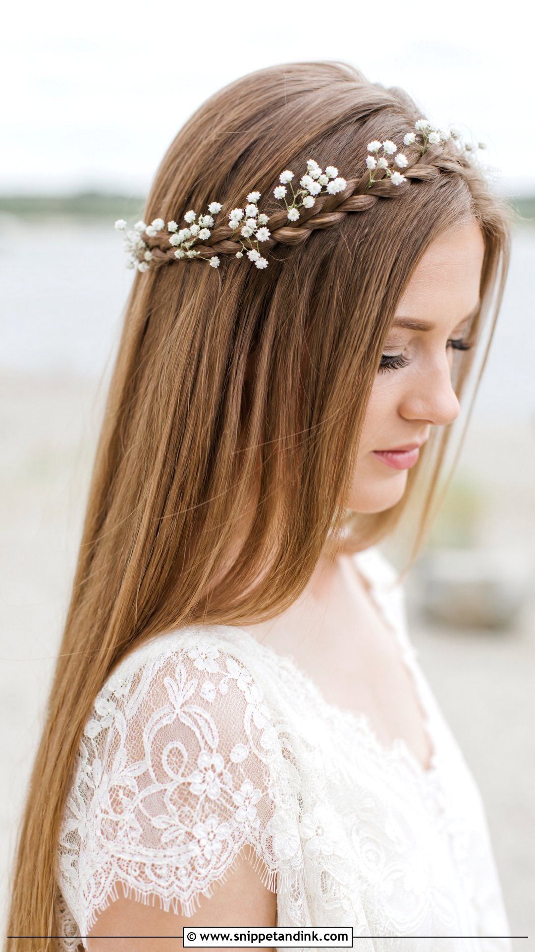 Straight Hair With Braided Crown - Snippet and Ink - 30 Straight Hair Wedding Styles