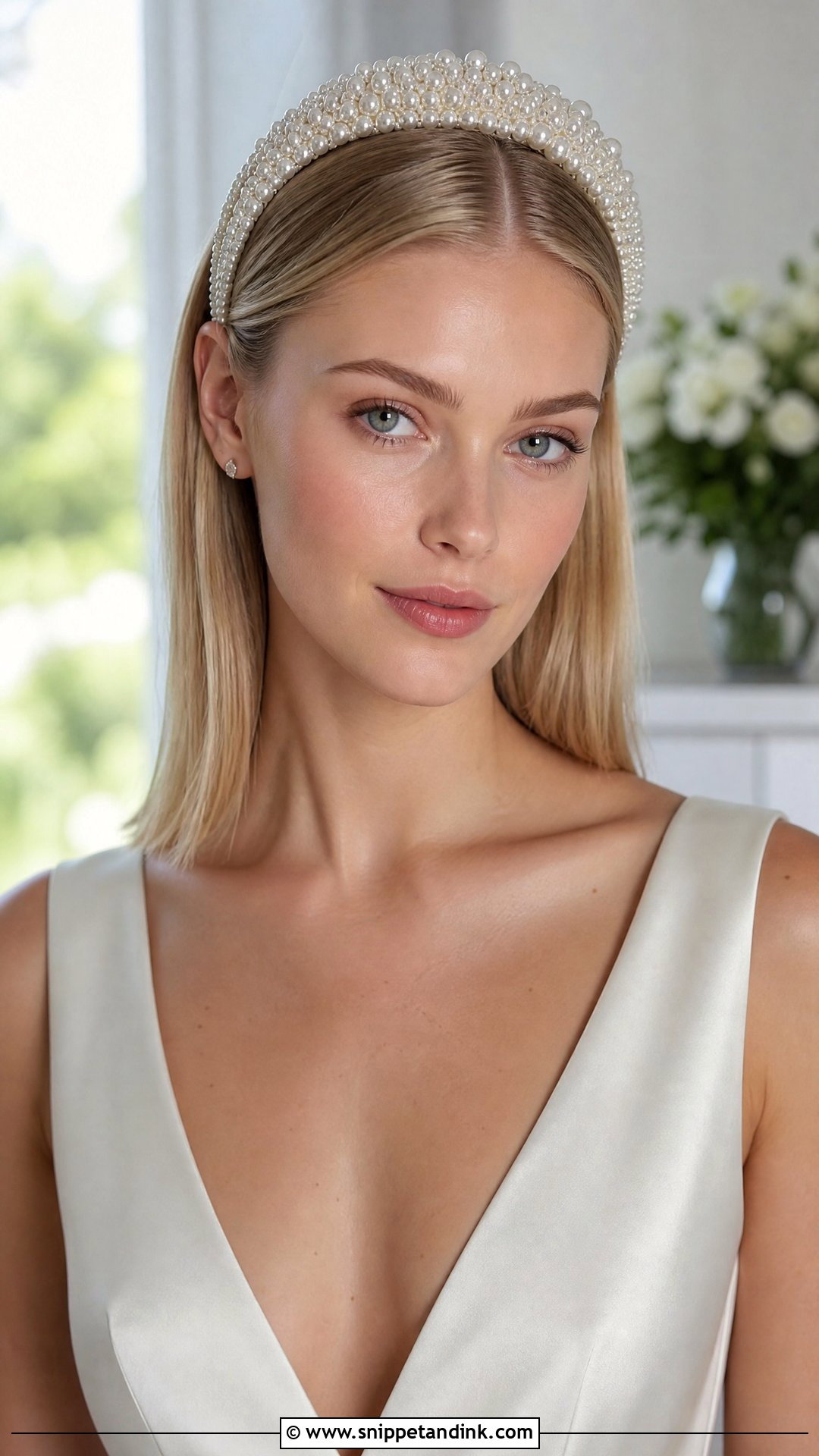 Straight Hair With Bridal Headband - Snippet and Ink - 20 Straight Hair Wedding Hairstyle Ideas