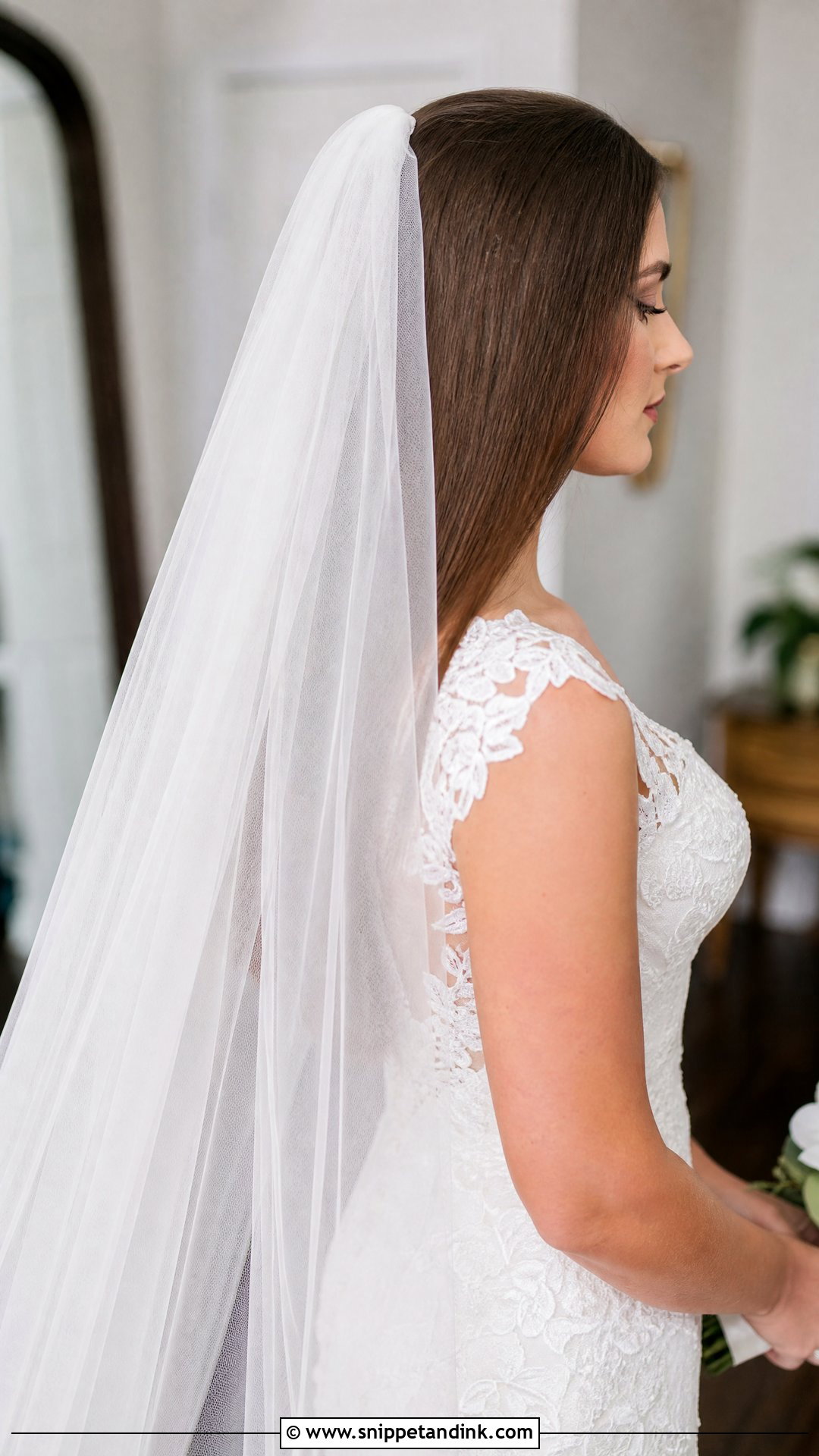 Straight Hair With Bridal Veil - Snippet and Ink - 30 Straight Hair Wedding Styles