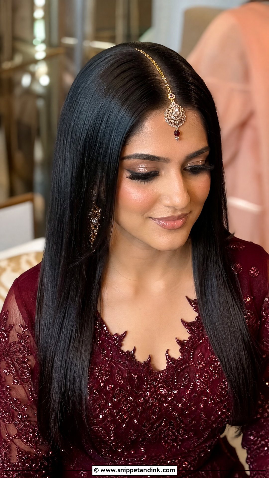 Straight Hair With Center Part - Snippet and Ink - 20 Punjabi Bride Hairstyle Ideas