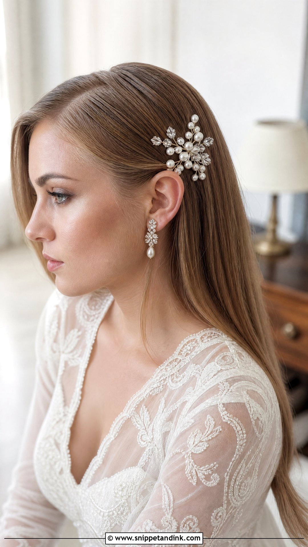 Straight Hair With Decorative Comb - Snippet and Ink - 25 Straight Wedding Hair Ideas