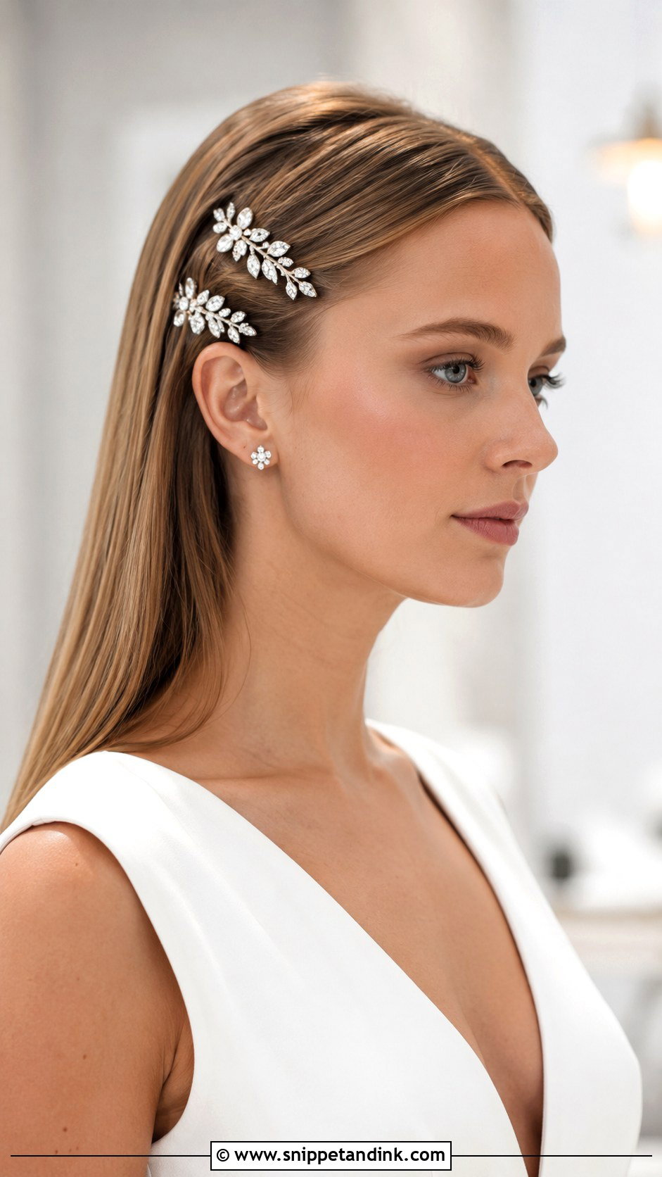 Straight Hair With Decorative Hair Clips - Snippet and Ink - 25 Straight Wedding Hair Ideas