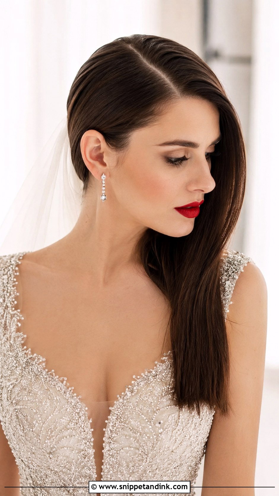 Straight Hair With Deep Side Part And Tuck - Snippet and Ink - 25 Straight Bridal Hairstyles