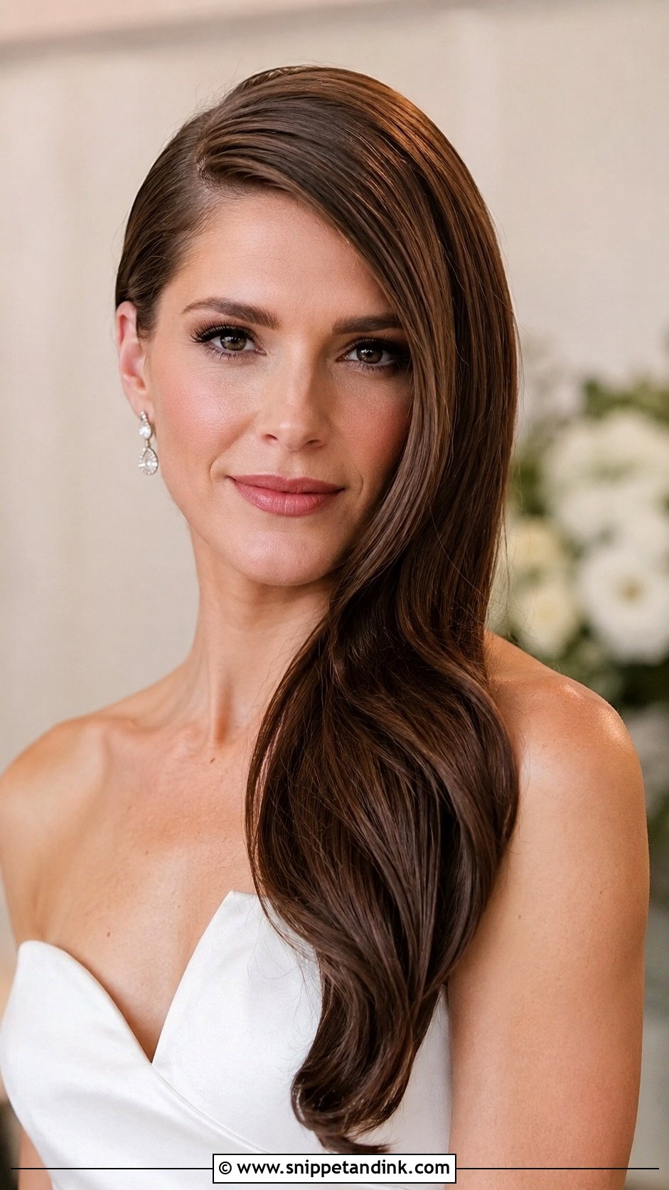 Straight Hair With Deep Side Sweep - Snippet and Ink - 25 Long Straight Hairstyles for Wedding