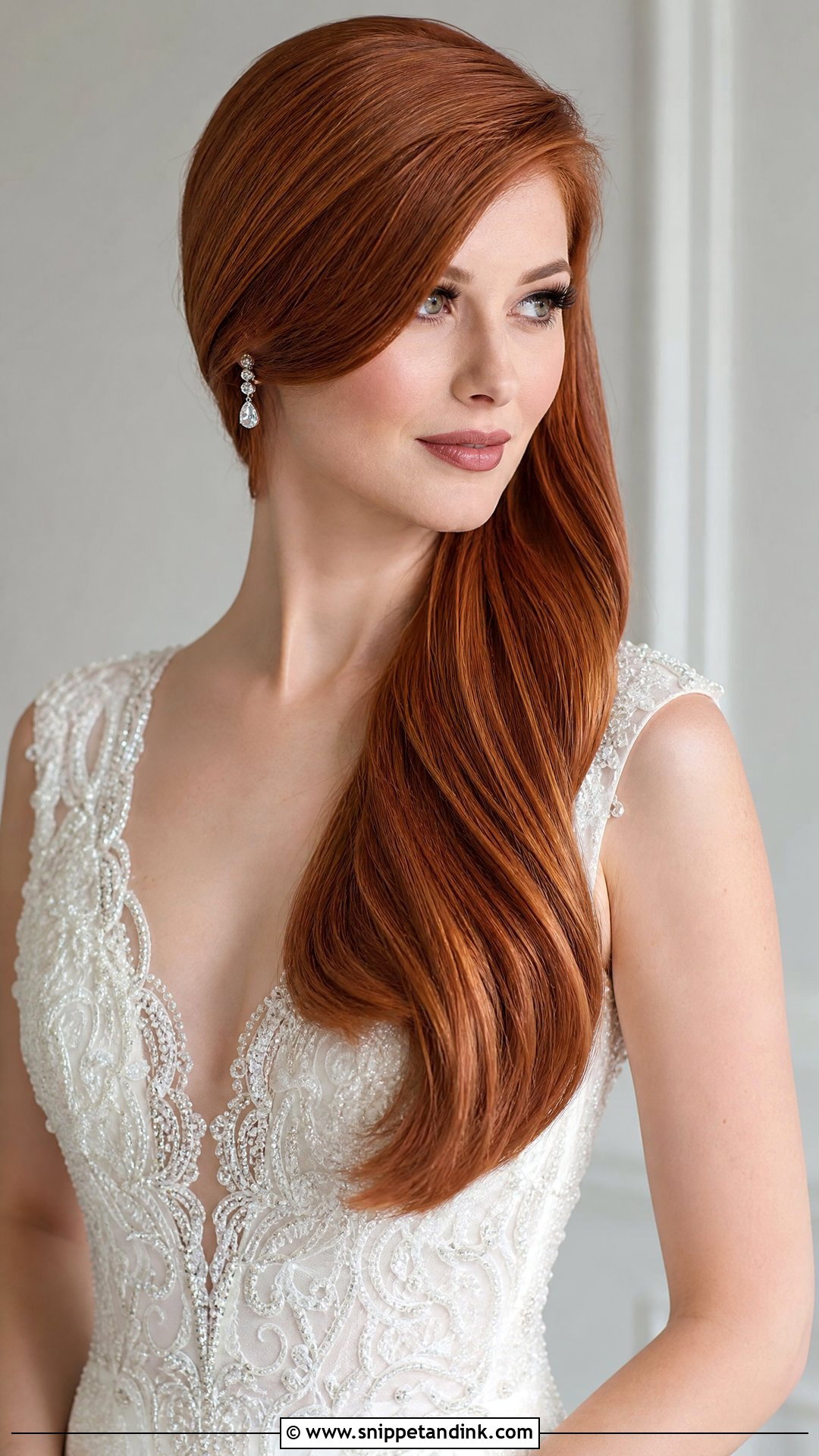 Straight Hair With Deep Side Sweep - Snippet and Ink - 20 Straight Hair Bridal Hairstyles