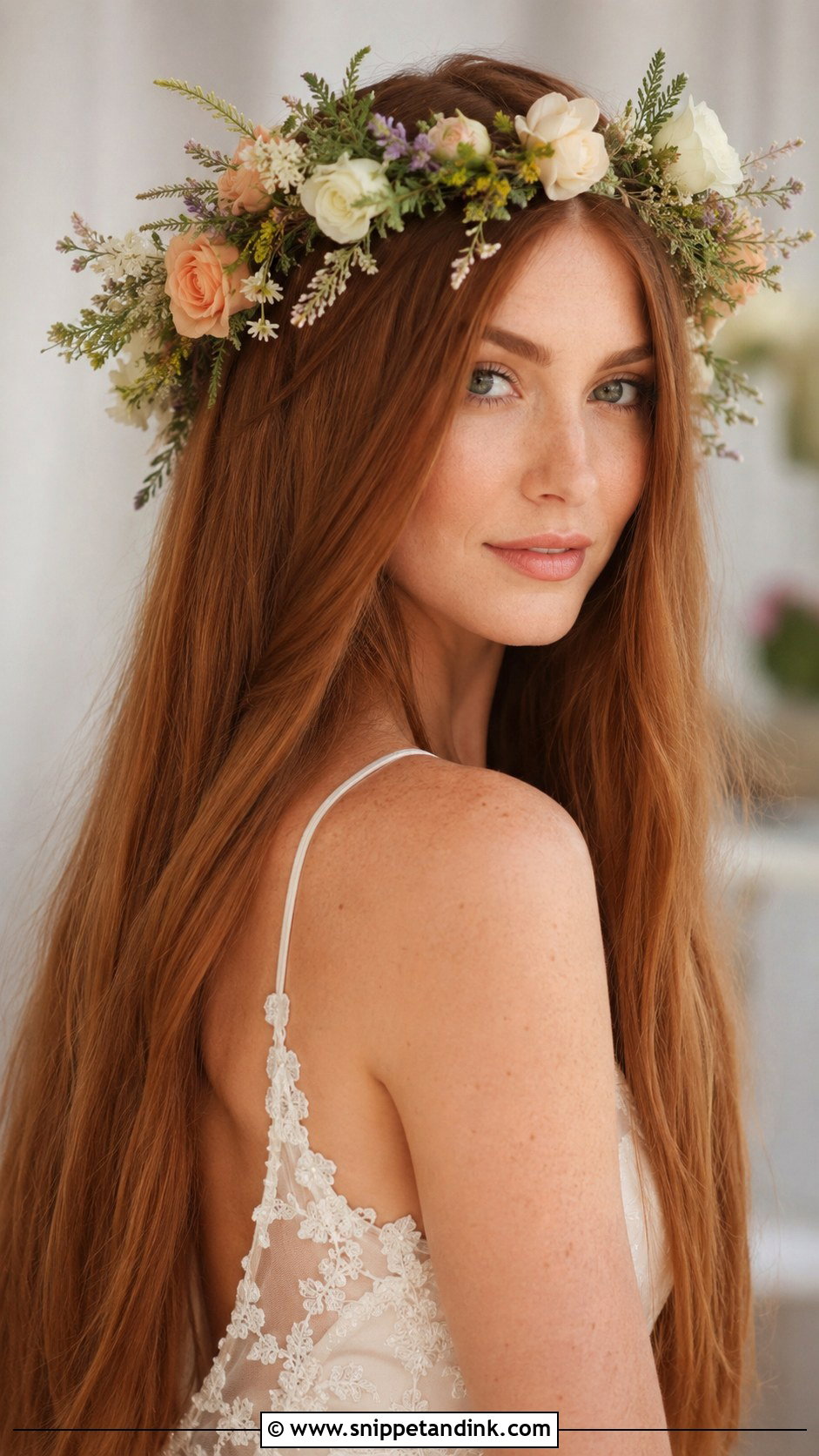 Straight Hair With Flower Crown - Snippet and Ink - 20 Straight Hair for Wedding Ideas