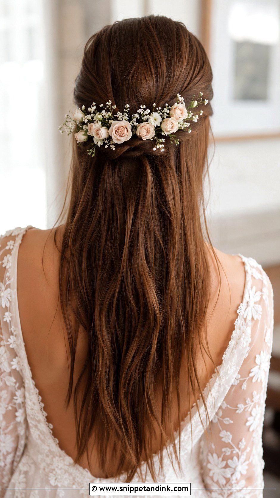 Straight Hair With Flowers - Snippet and Ink - 20 Straight Hair Bride Ideas