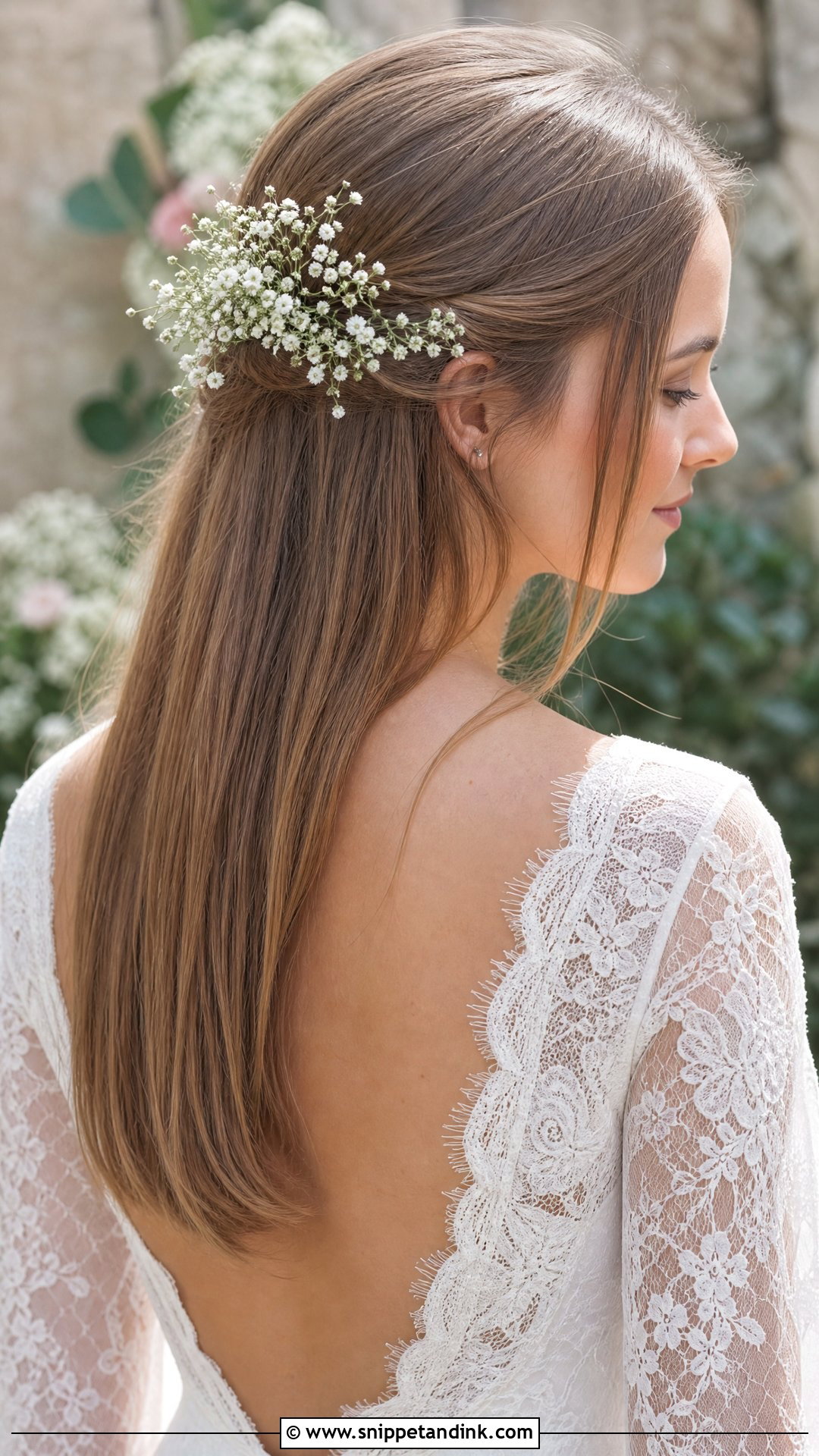 Straight Hair With Flowers - Snippet and Ink - 20 Elegant Straight Wedding Hairstyles