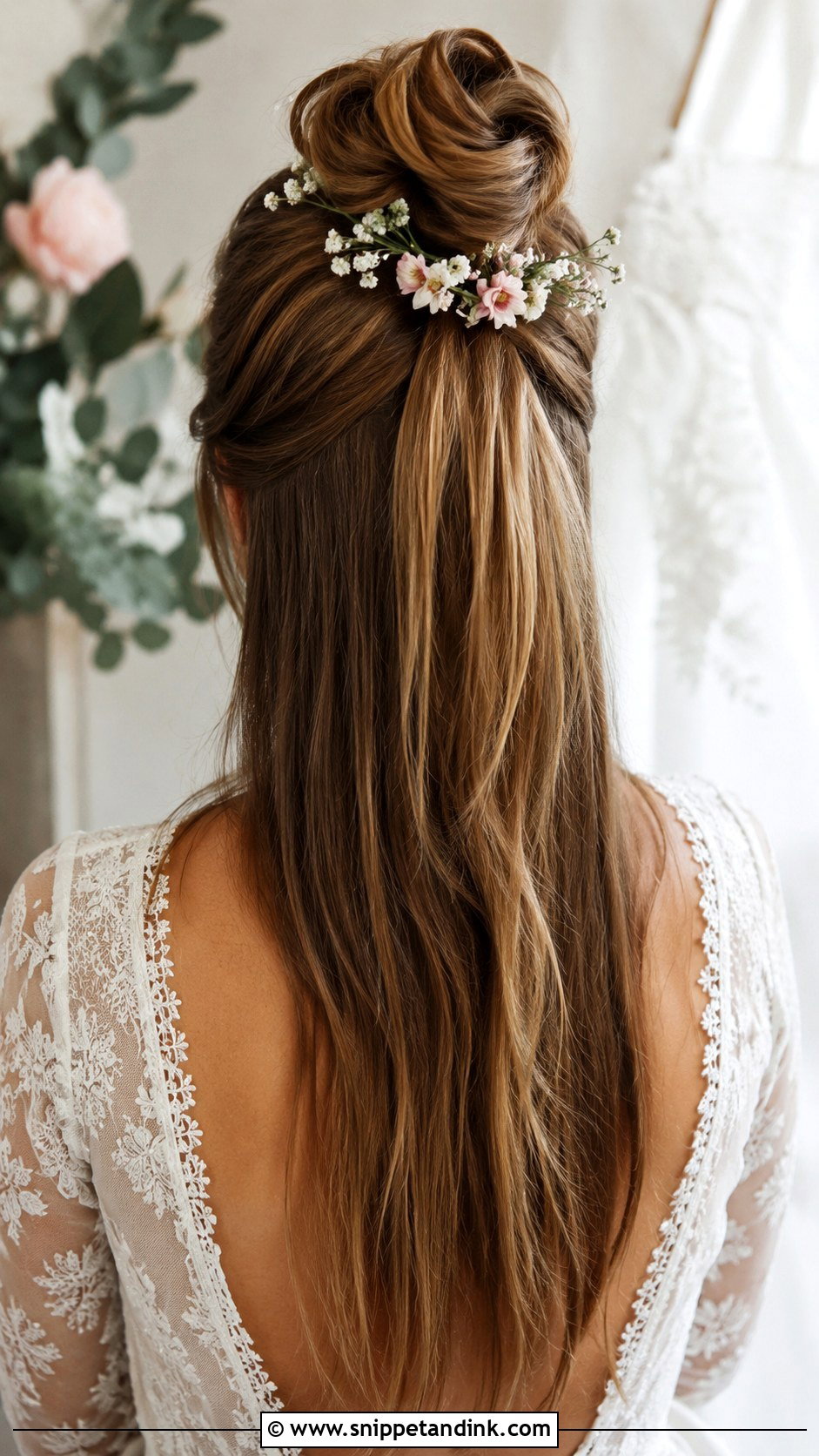 Straight Hair With Half Up Bun - Snippet and Ink - 25 Long Straight Hairstyles for Wedding
