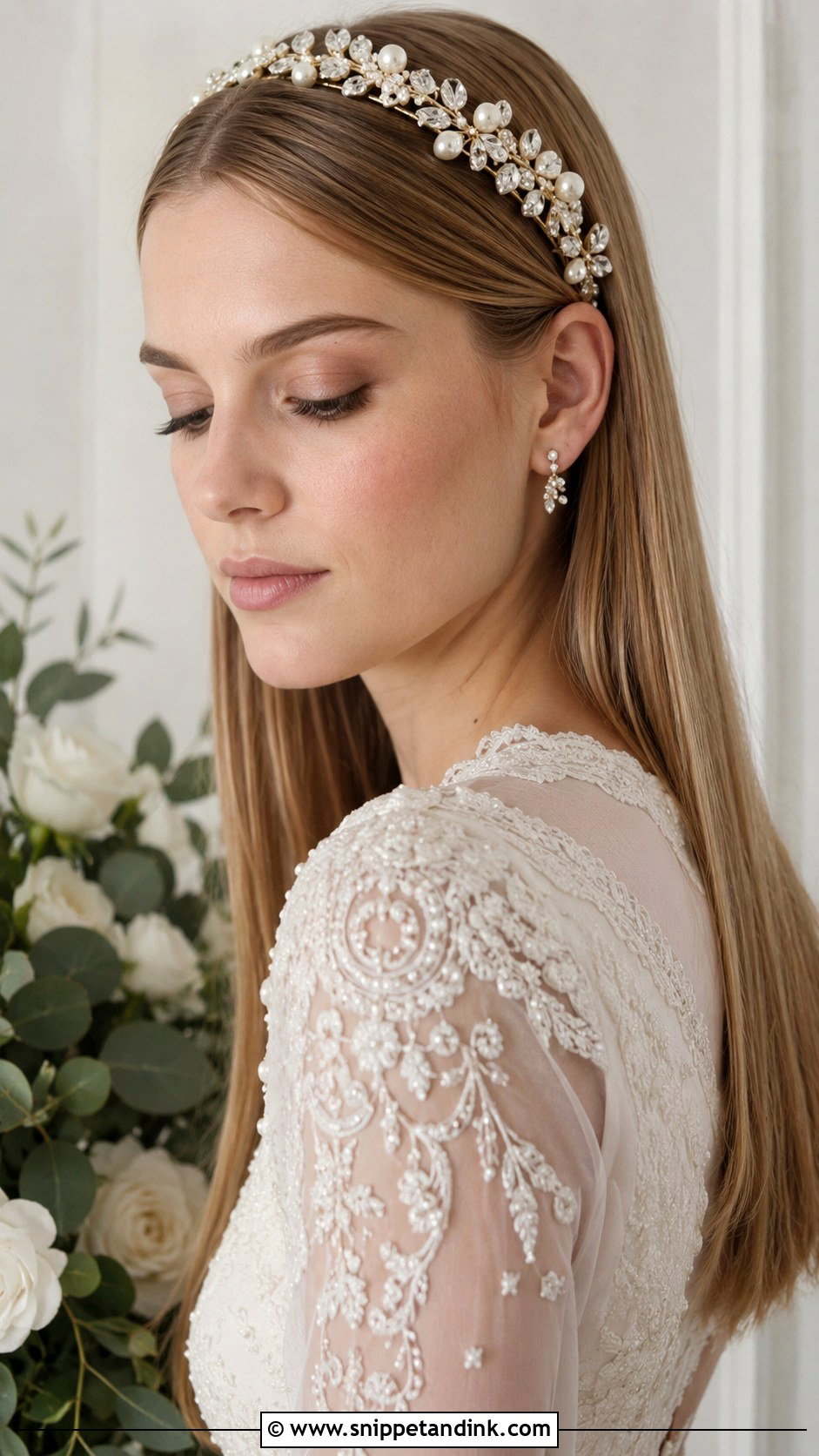 Straight Hair With Headband Accessory - Snippet and Ink - 20 Straight Hair for Wedding Ideas