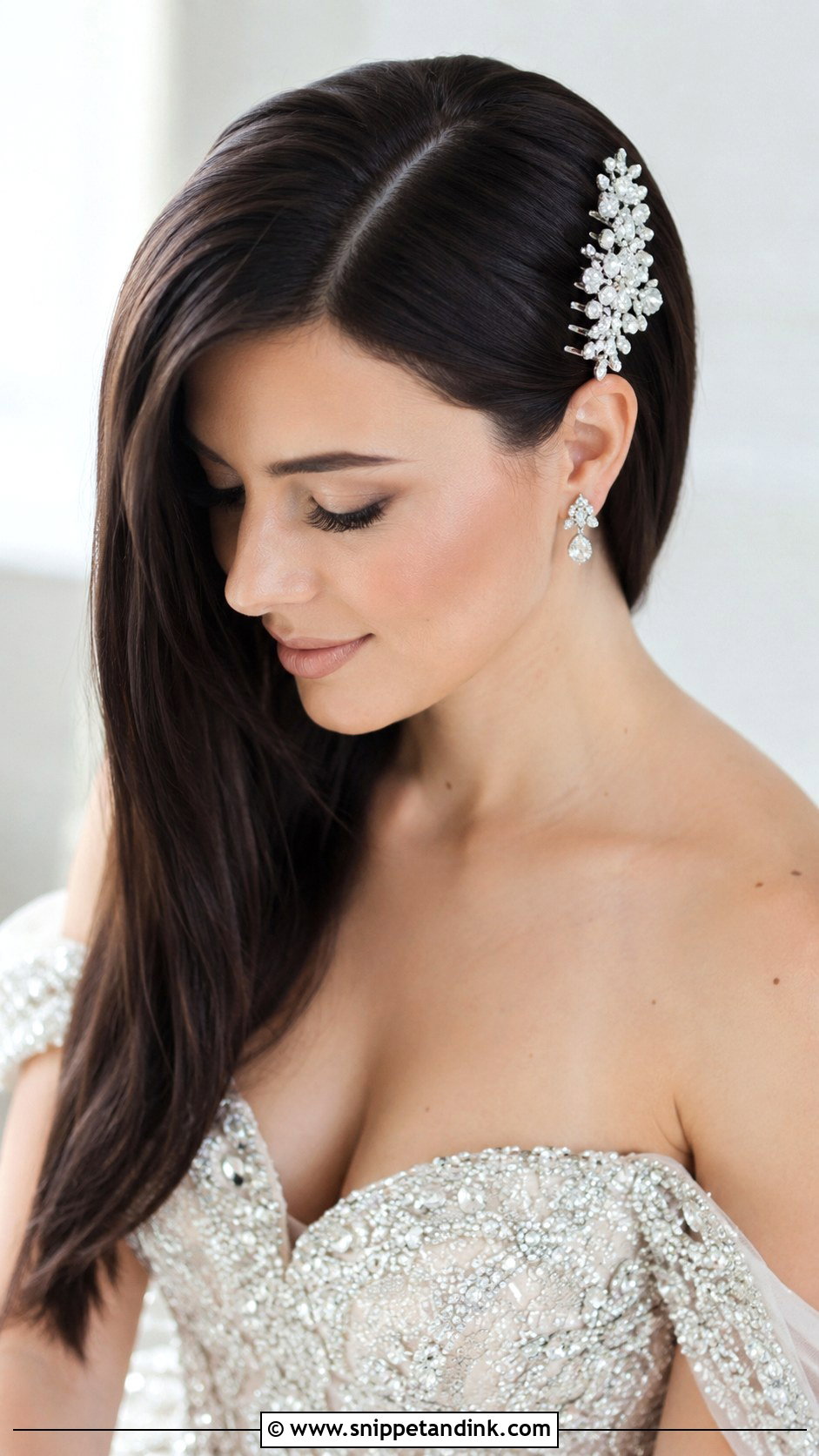 Straight Hair With Jeweled Comb - Snippet and Ink - 25 Wedding Hairstyles Straight Hair