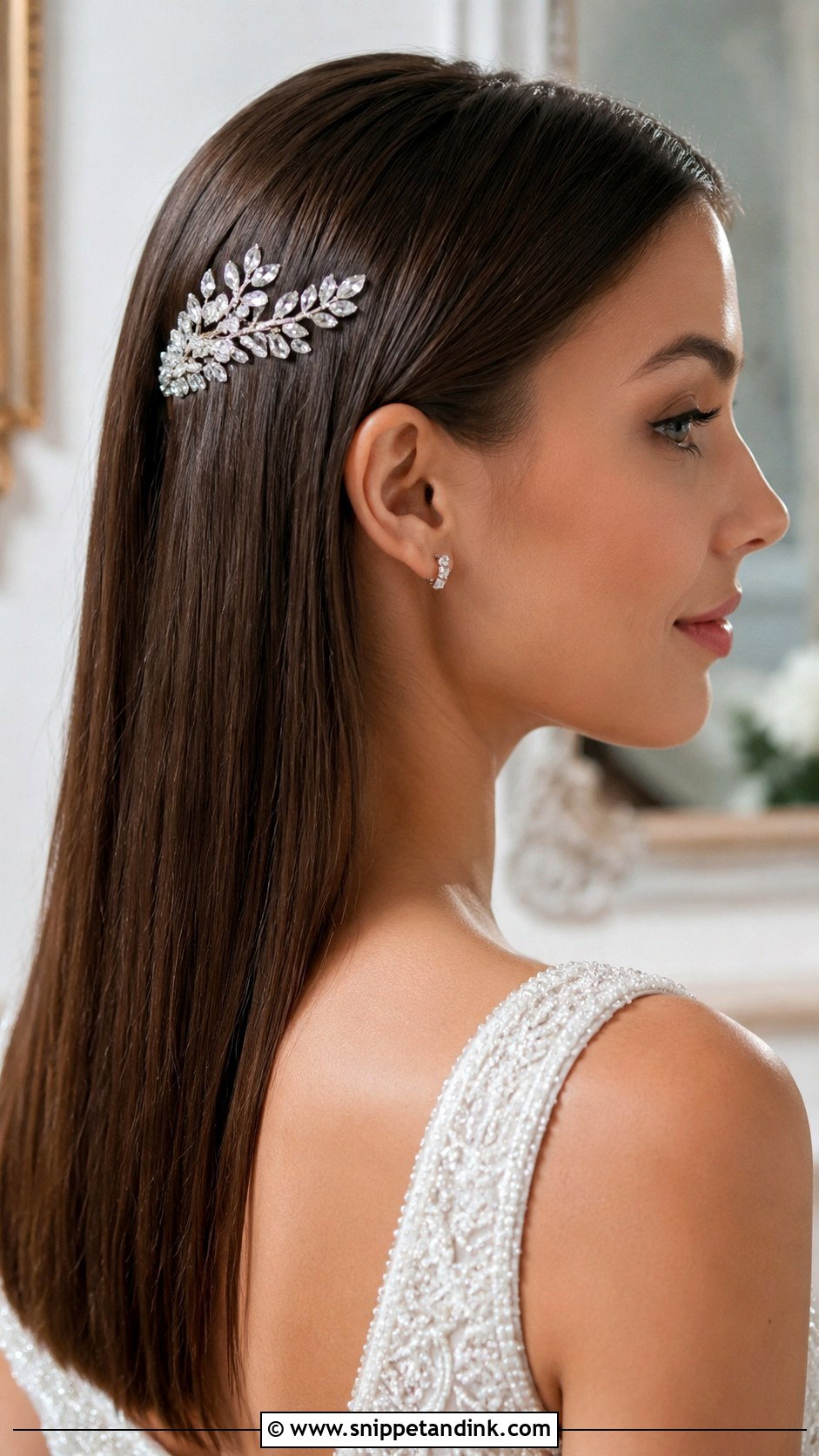 Straight Hair With Jeweled Comb - Snippet and Ink - 25 Straight Wedding Hairstyles