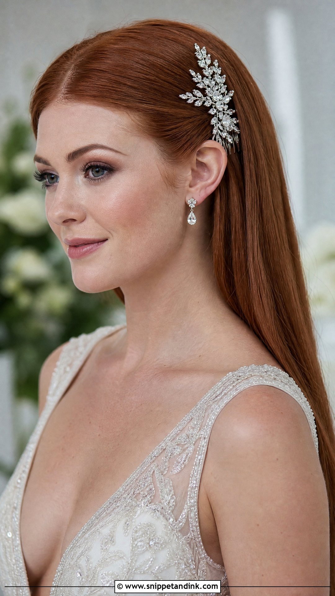 Straight Hair With Jeweled Hair Comb - Snippet and Ink - 20 Straight Hair Bridal Hairstyles