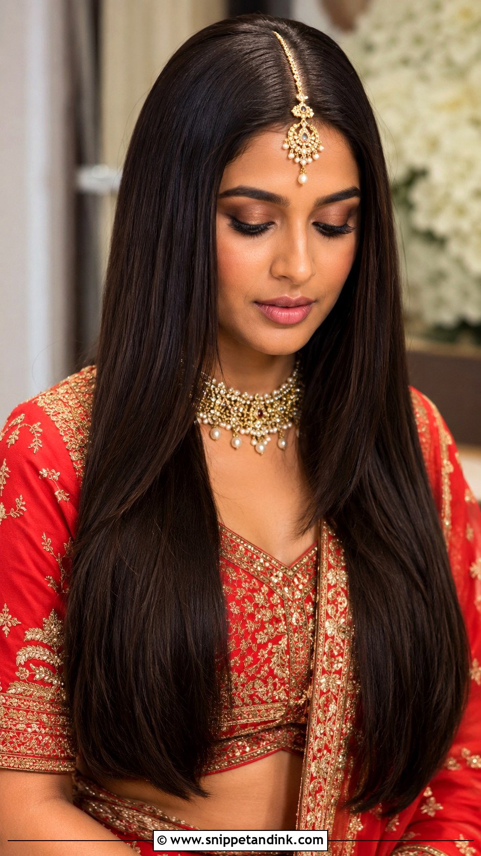 Straight Hair With Maang Tikka - Snippet and Ink - 15 Straight Hairstyles for Indian Wedding