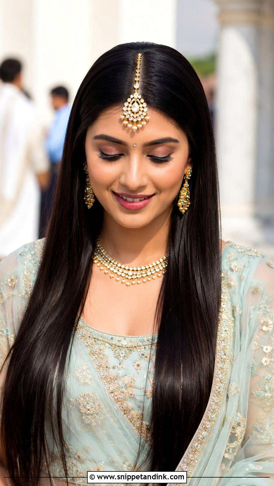 Straight Hair With Maang Tikka Indian Wedding - Snippet and Ink - 15 Straight Hairstyles Indian Wedding