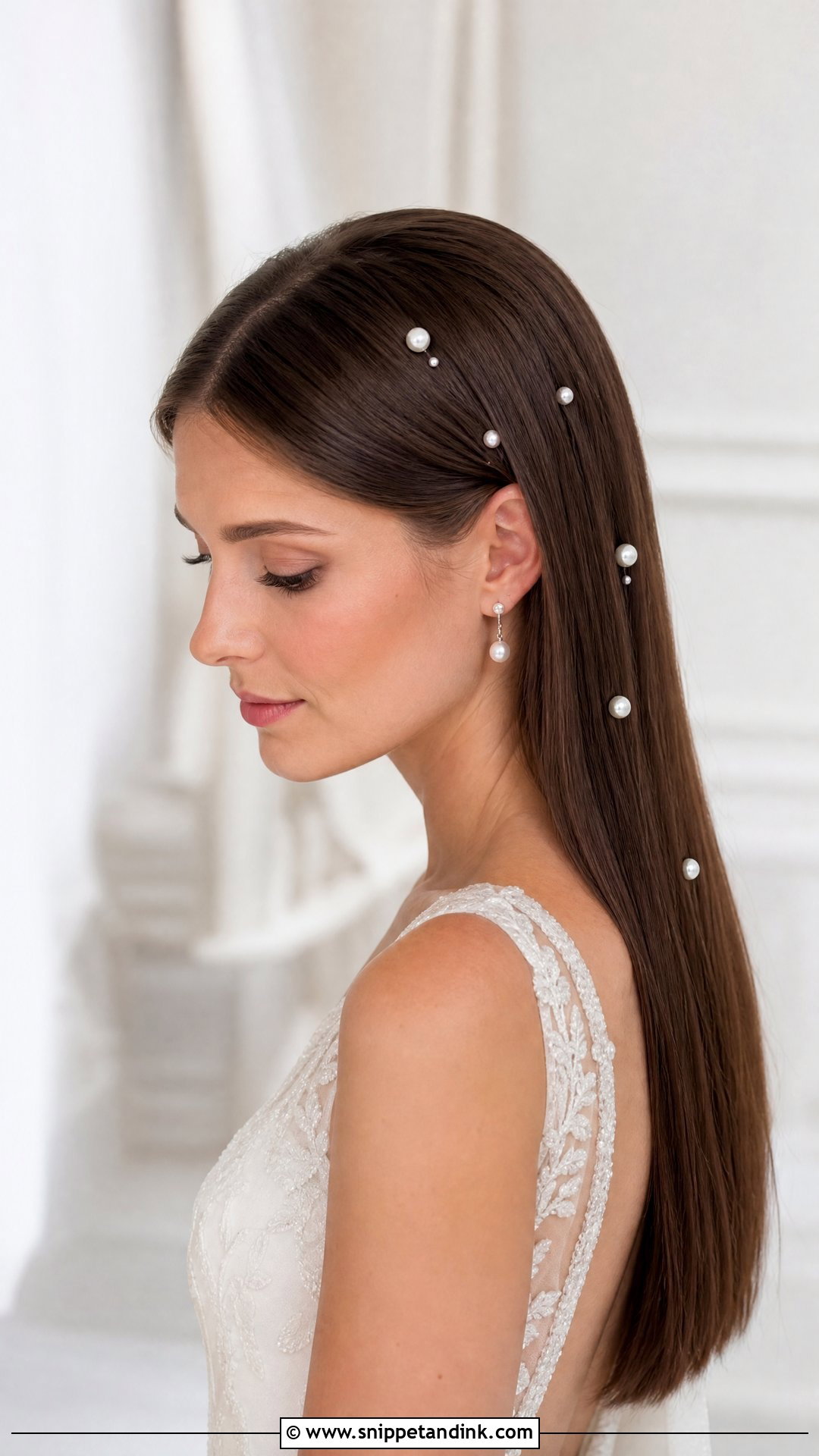 Straight Hair With Pearl Hairpins - Snippet and Ink - 20 Straight Hair Bridal Hairstyles