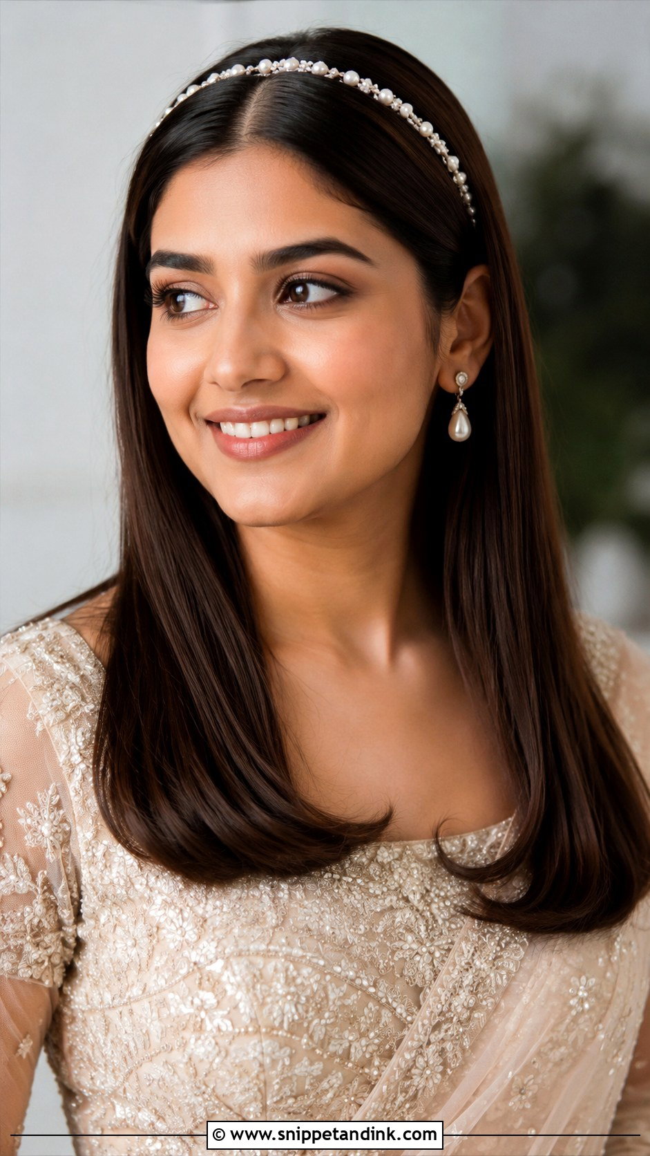 Straight Hair With Pearl Headband - Snippet and Ink - 15 Straight Hairstyles for Indian Wedding