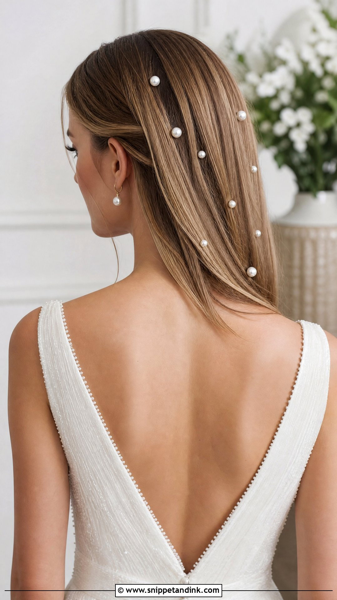 Straight Hair With Pearl Pins - Snippet and Ink - 20 Elegant Straight Wedding Hairstyles