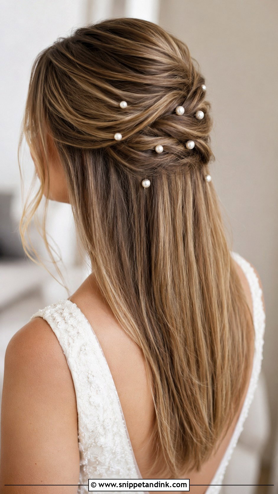 Straight Hair With Pearl Pins - Snippet and Ink - 20 Straight Hair Bride Ideas