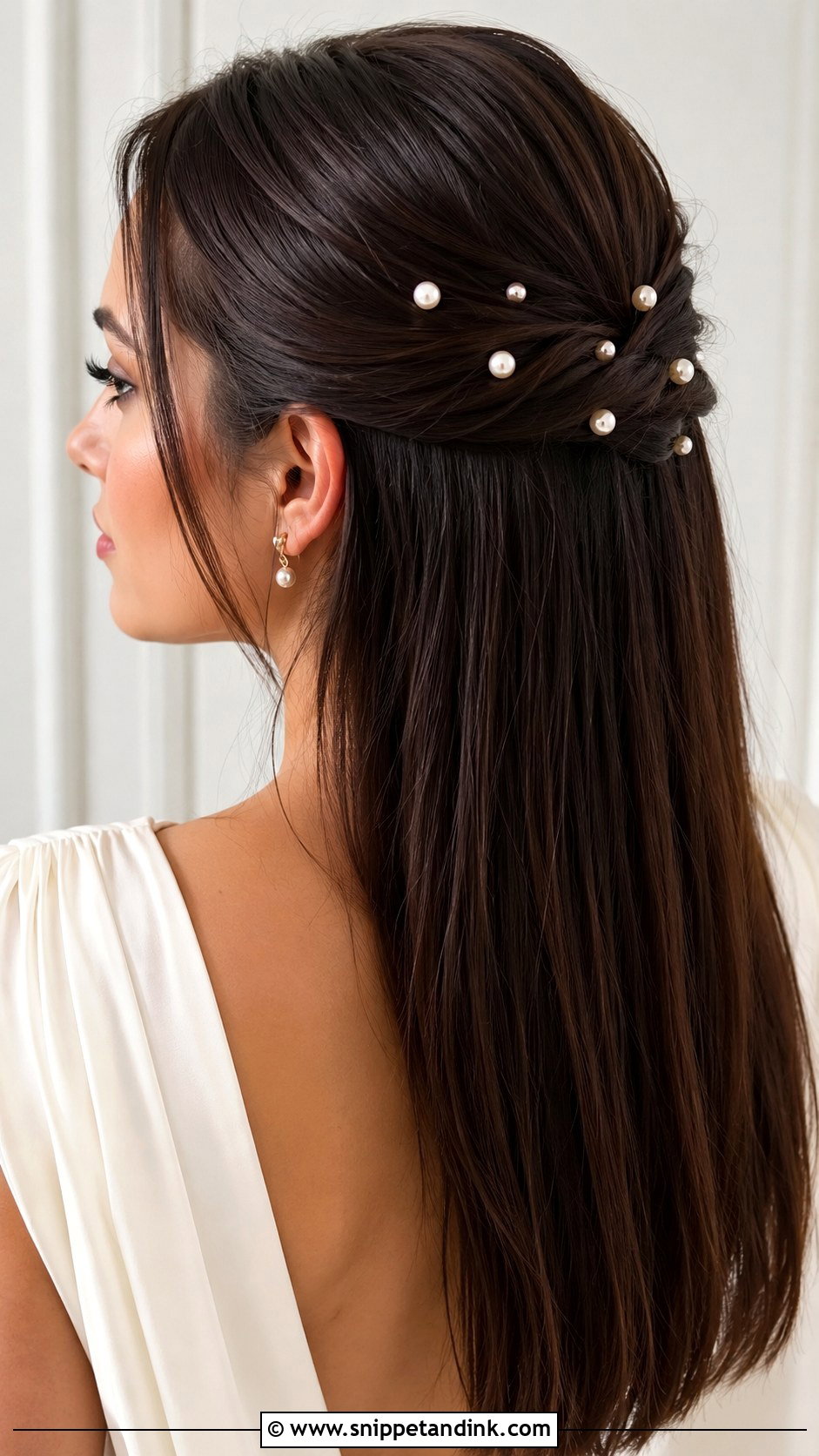 Straight Hair With Pearl Pins - Snippet and Ink - 25 Hairstyles for Straight Hair for Wedding