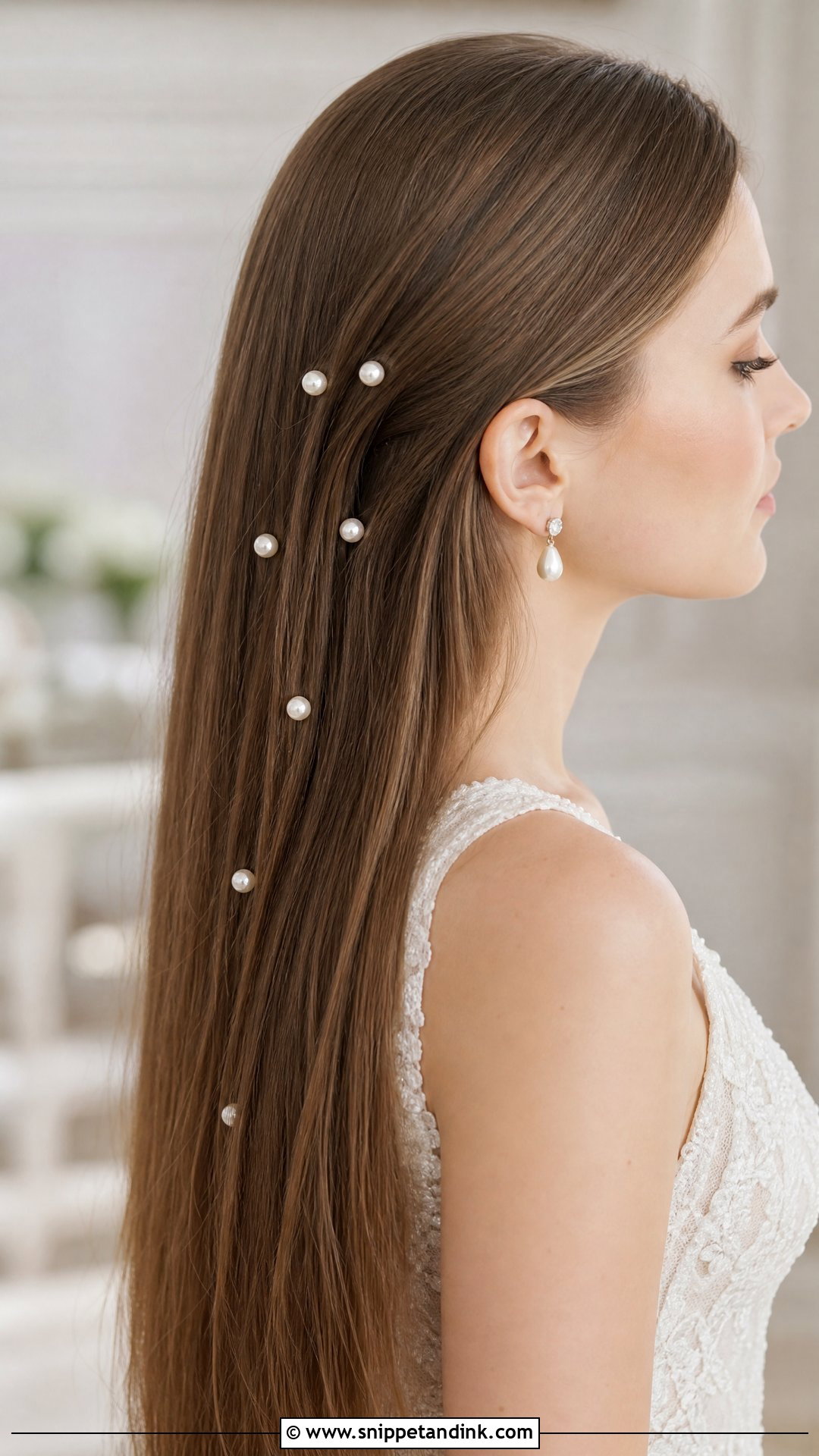 Straight Hair With Pearl Pins - Snippet and Ink - 25 Straight Wedding Hair Ideas