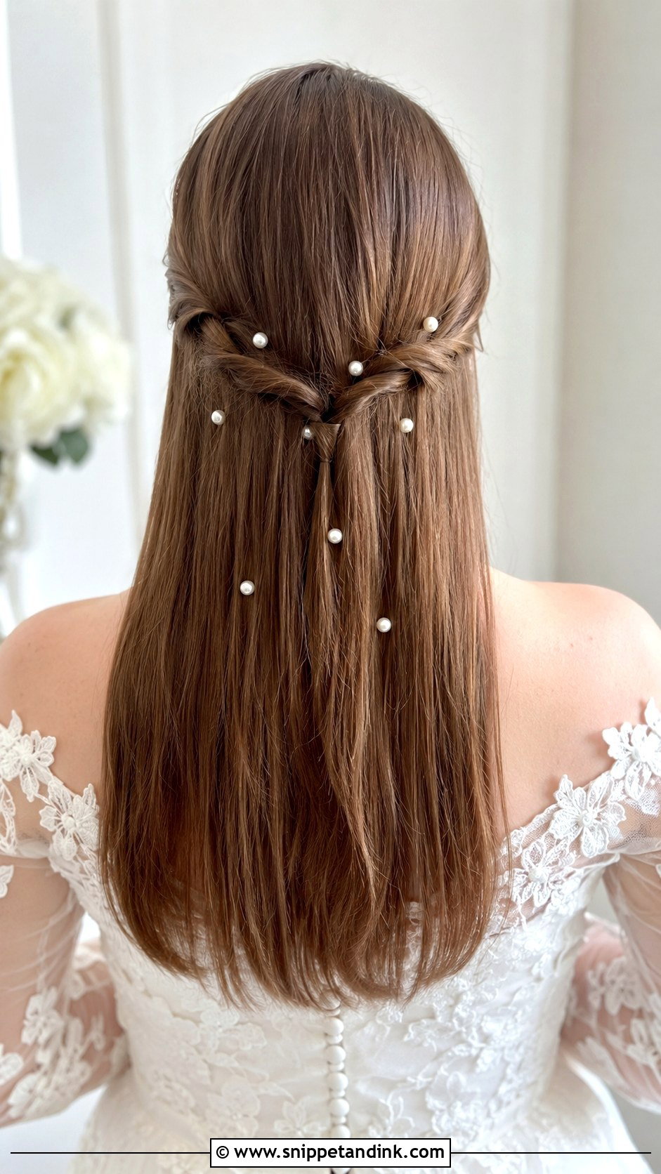 Straight Hair With Pearl Pins - Snippet and Ink - 25 Straight Wedding Hairstyles