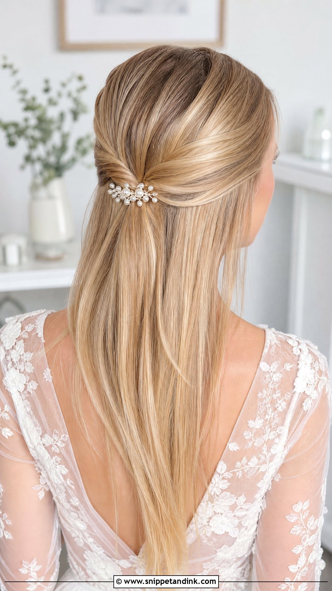 Straight Hair With Pearl Pins Wedding Hair - Snippet and Ink - 20 Wedding Hair for Straight Hair Ideas