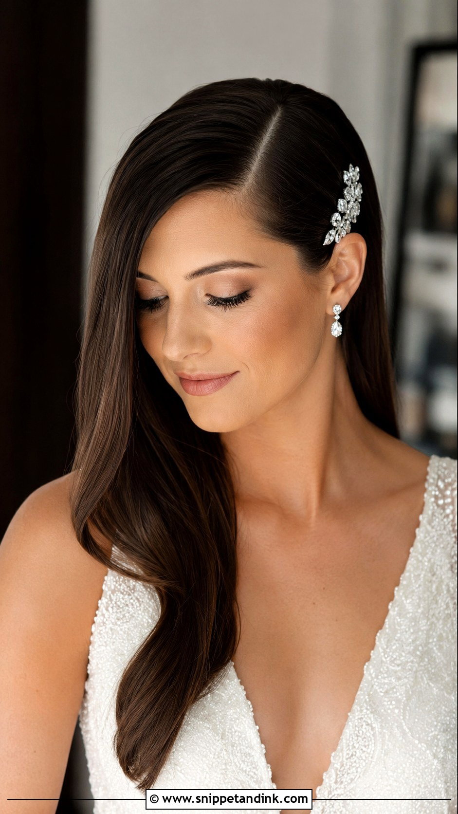 Straight Hair With Side Part - Snippet and Ink - 20 Straight Hair Bride Ideas