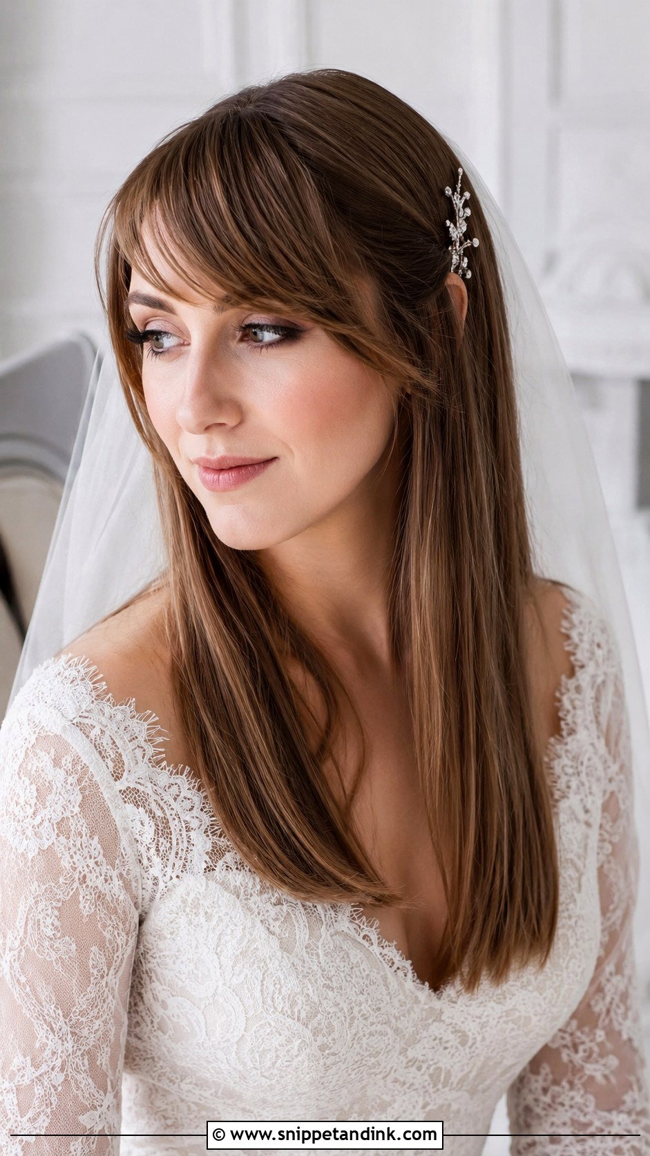 Straight Hair With Side Swept Bangs - Snippet and Ink - 25 Straight Wedding Hairstyles