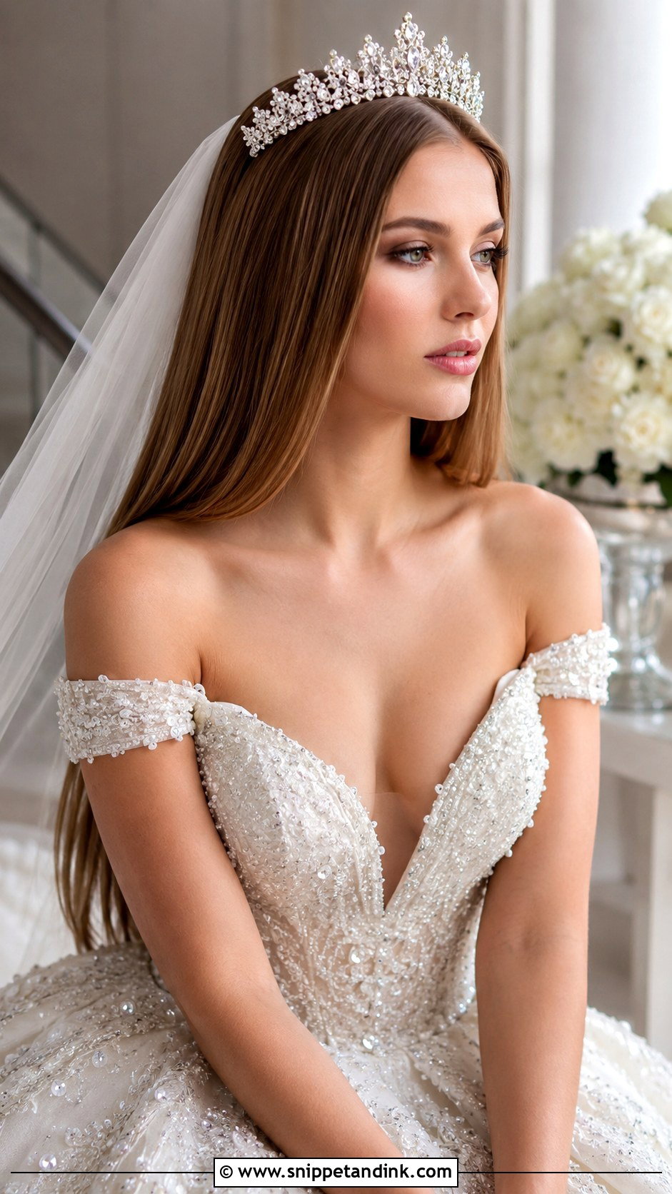 Straight Hair With Tiara - Snippet and Ink - 25 Straight Wedding Hairstyles