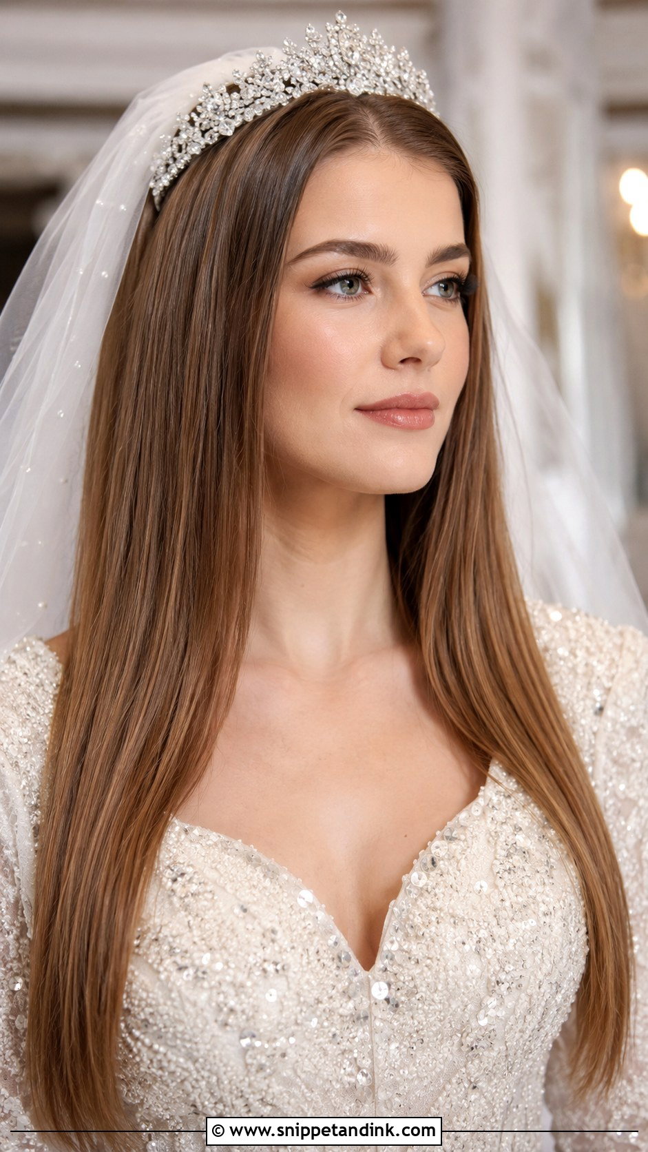 Straight Hair With Tiara - Snippet and Ink - 25 Straight Wedding Hair Ideas
