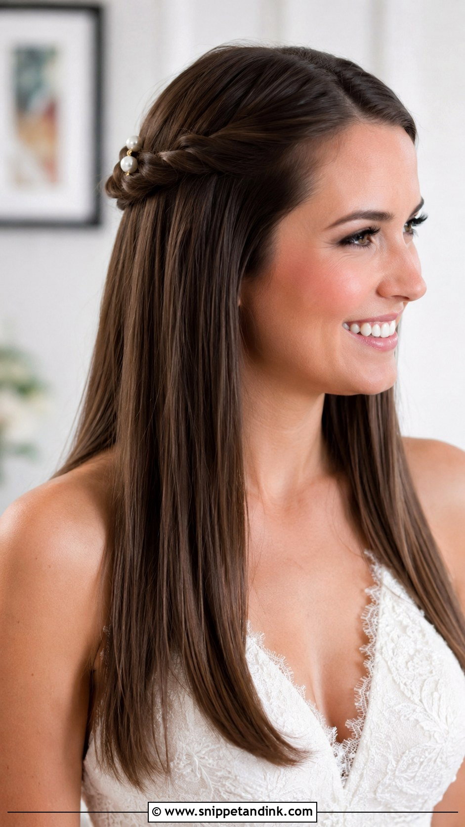 Straight Hair With Twisted Sides - Snippet and Ink - 20 Straight Hair Bride Ideas