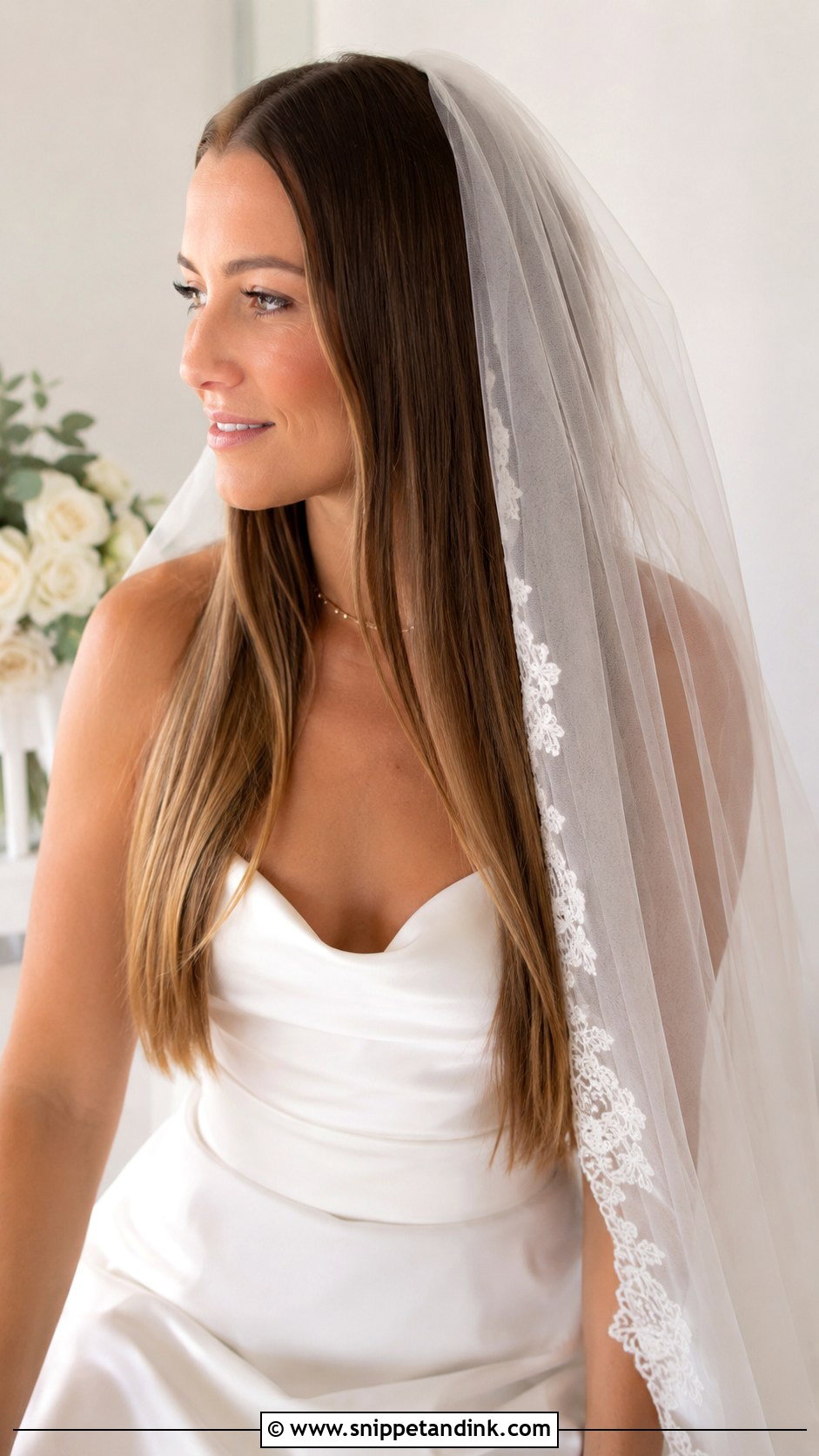 Straight Hair With Veil - Snippet and Ink - 20 Straight Hair Bride Ideas