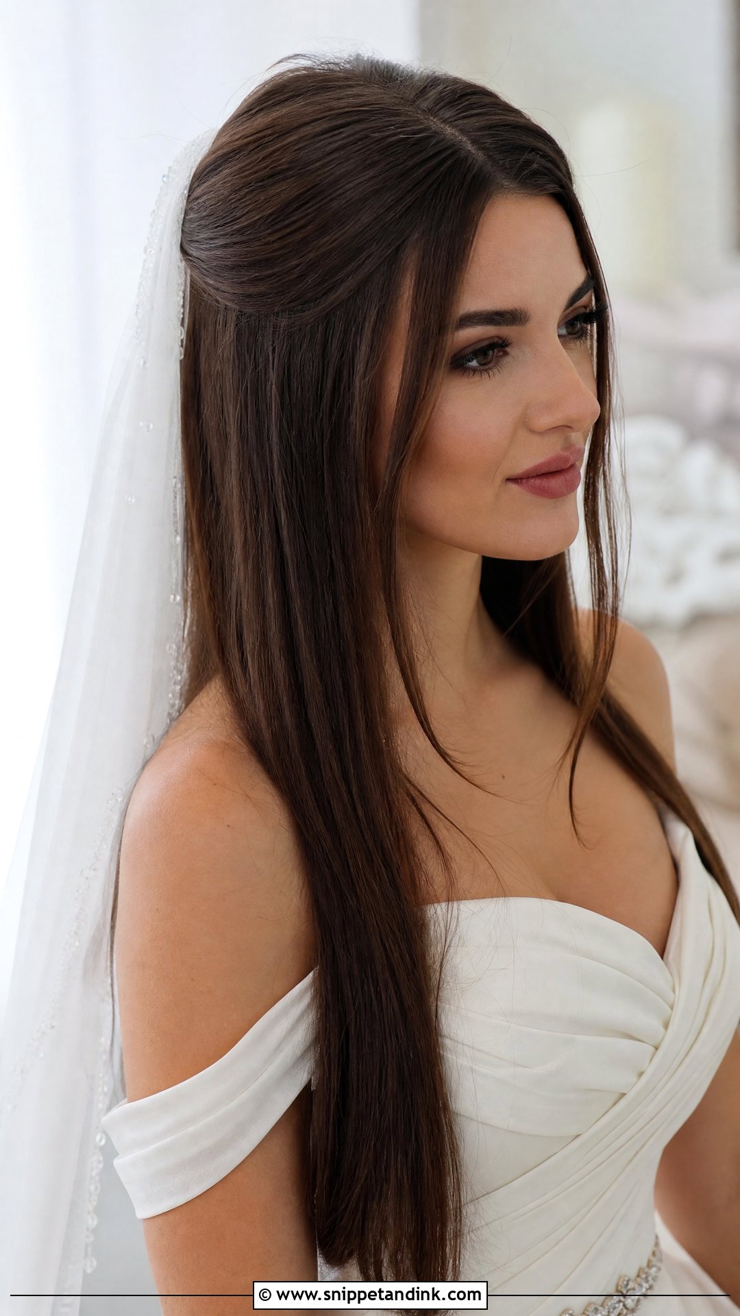 Straight Hair With Veil - Snippet and Ink - 20 Straight Hair Wedding Hairstyle Ideas