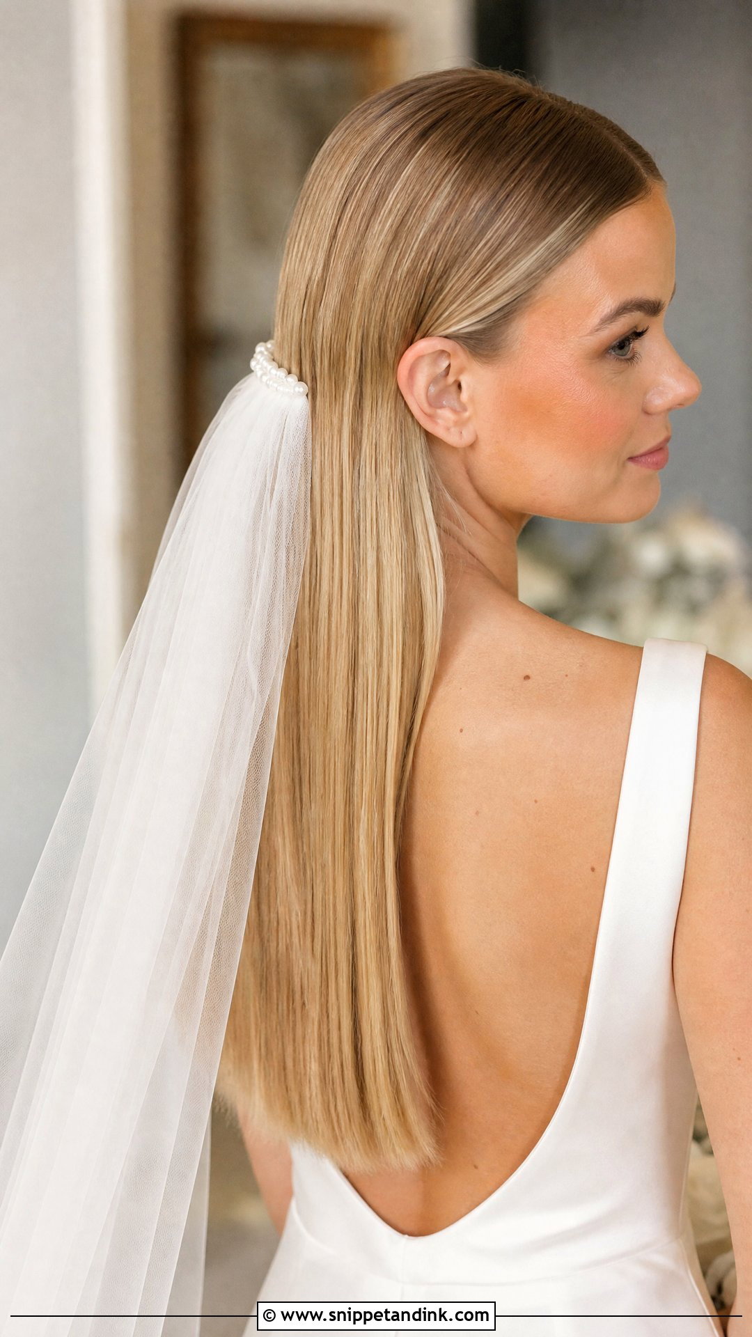 Straight Hair With Veil Wedding Hairstyle - Snippet and Ink - 20 Wedding Hairstyles with Straight Hair