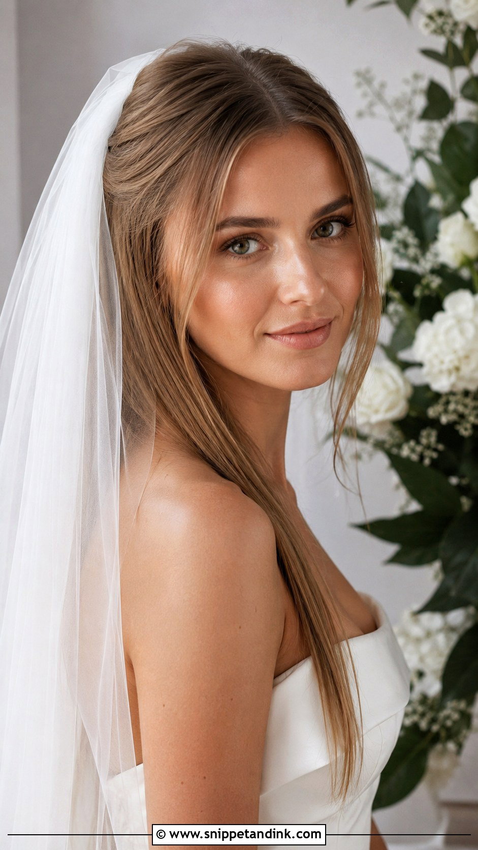 Straight Hair With Veil - Snippet and Ink - 15 Straight Hair Hairstyles for Weddings