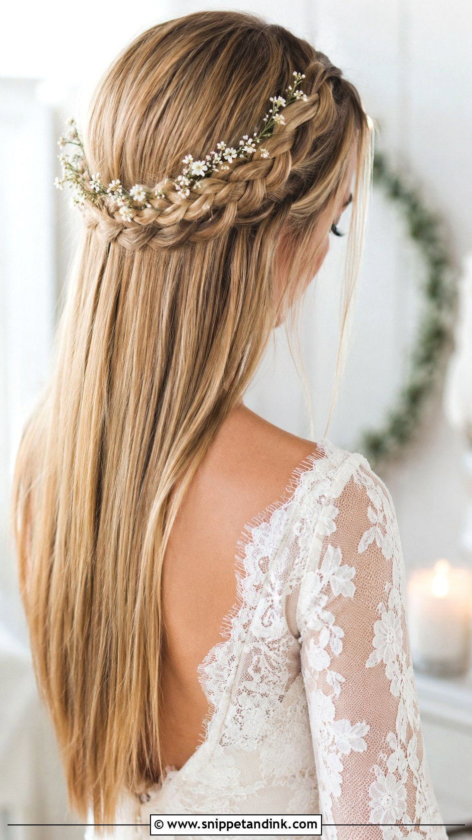 Straight Hair With a Braided Crown - Snippet and Ink - 25 Straight Bridal Hair Ideas