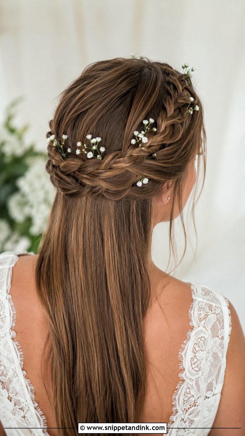 Straight Hair With a Braided Crown - Snippet and Ink - 20 Bride Hairstyles Straight Hair