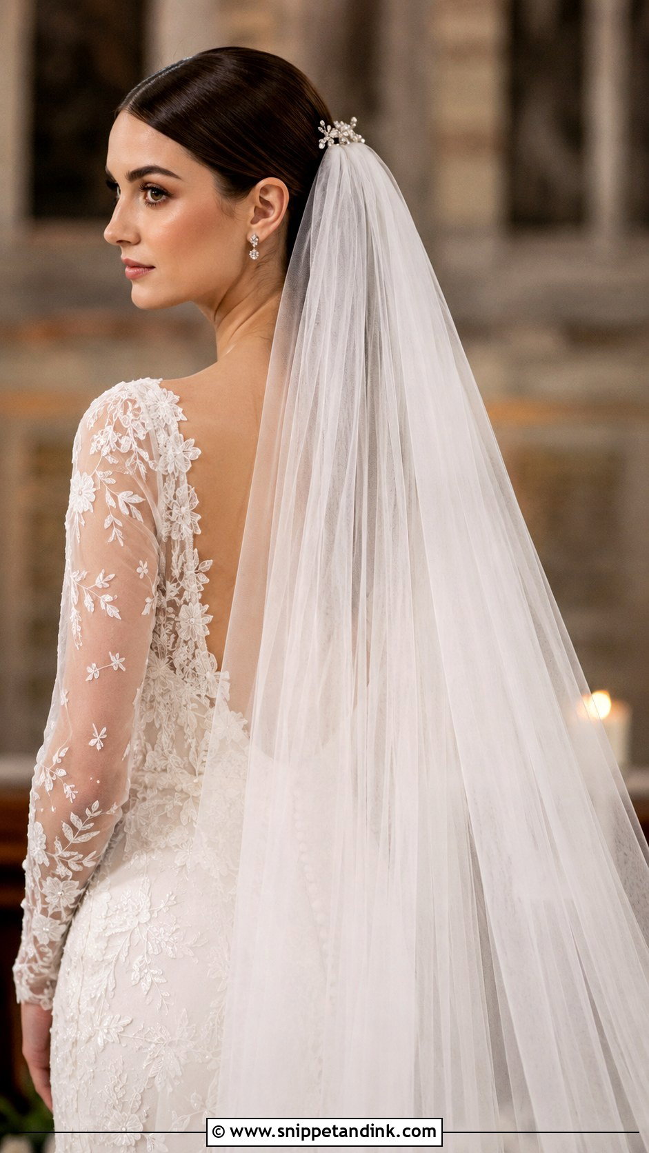 Straight Hair With a Cathedral Veil - Snippet and Ink - 25 Veil Hair Down Ideas
