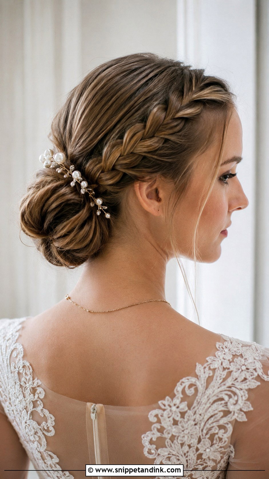 Straight Hair With a Crown Braid Bun - Snippet and Ink - 25 Straight Bridal Hair Ideas