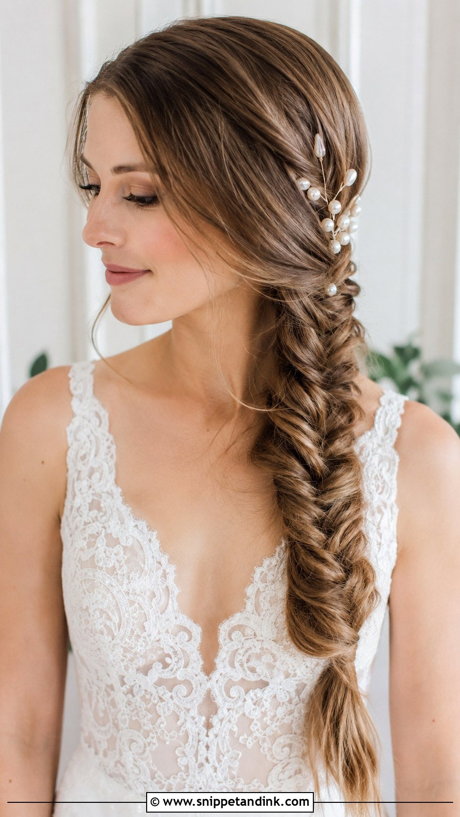 Straight Hair With a Fishtail Braid - Snippet and Ink - 25 Straight Bridal Hair Ideas