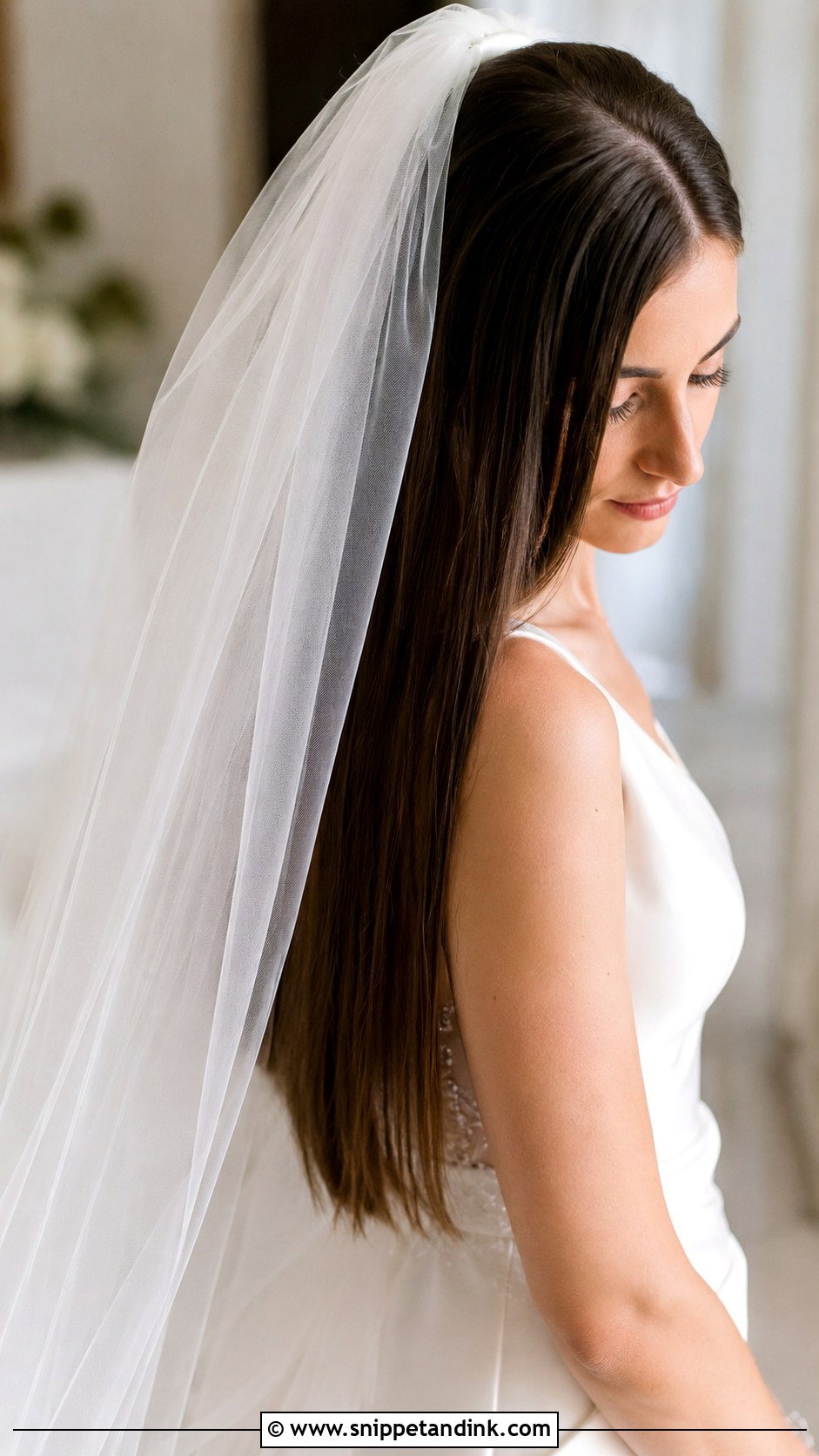 Straight Hair With a Long Veil - Snippet and Ink - 25 Long Straight Hairstyles for Wedding