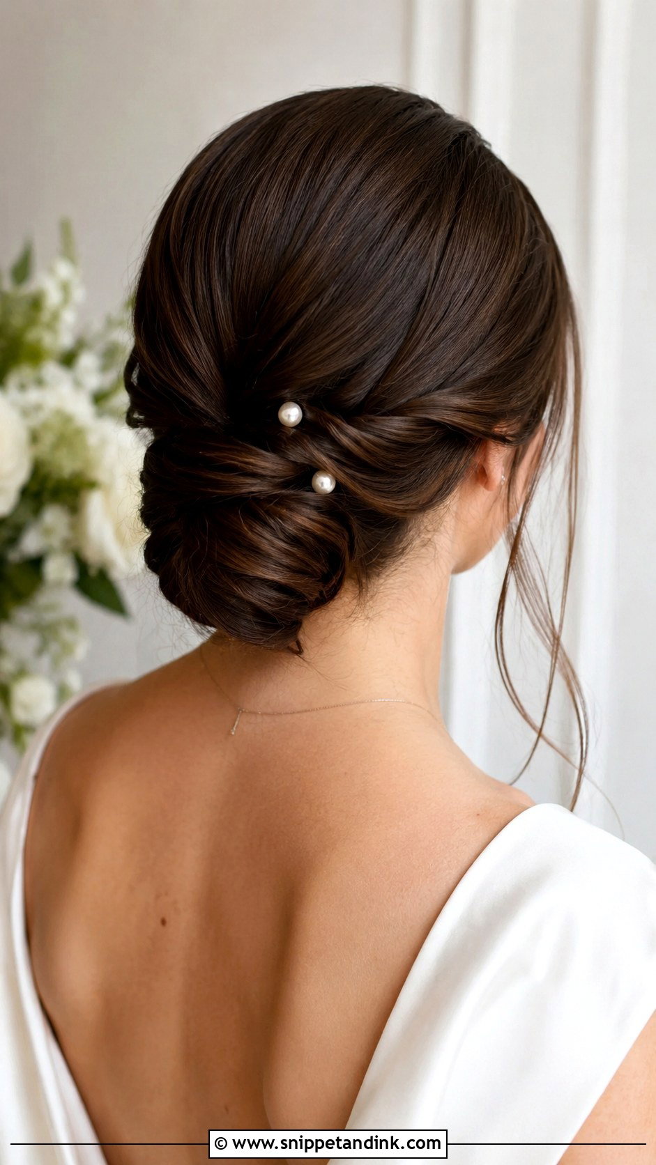 Straight Hair With a Low Twisted Bun - Snippet and Ink - 25 Straight Bridal Hair Ideas