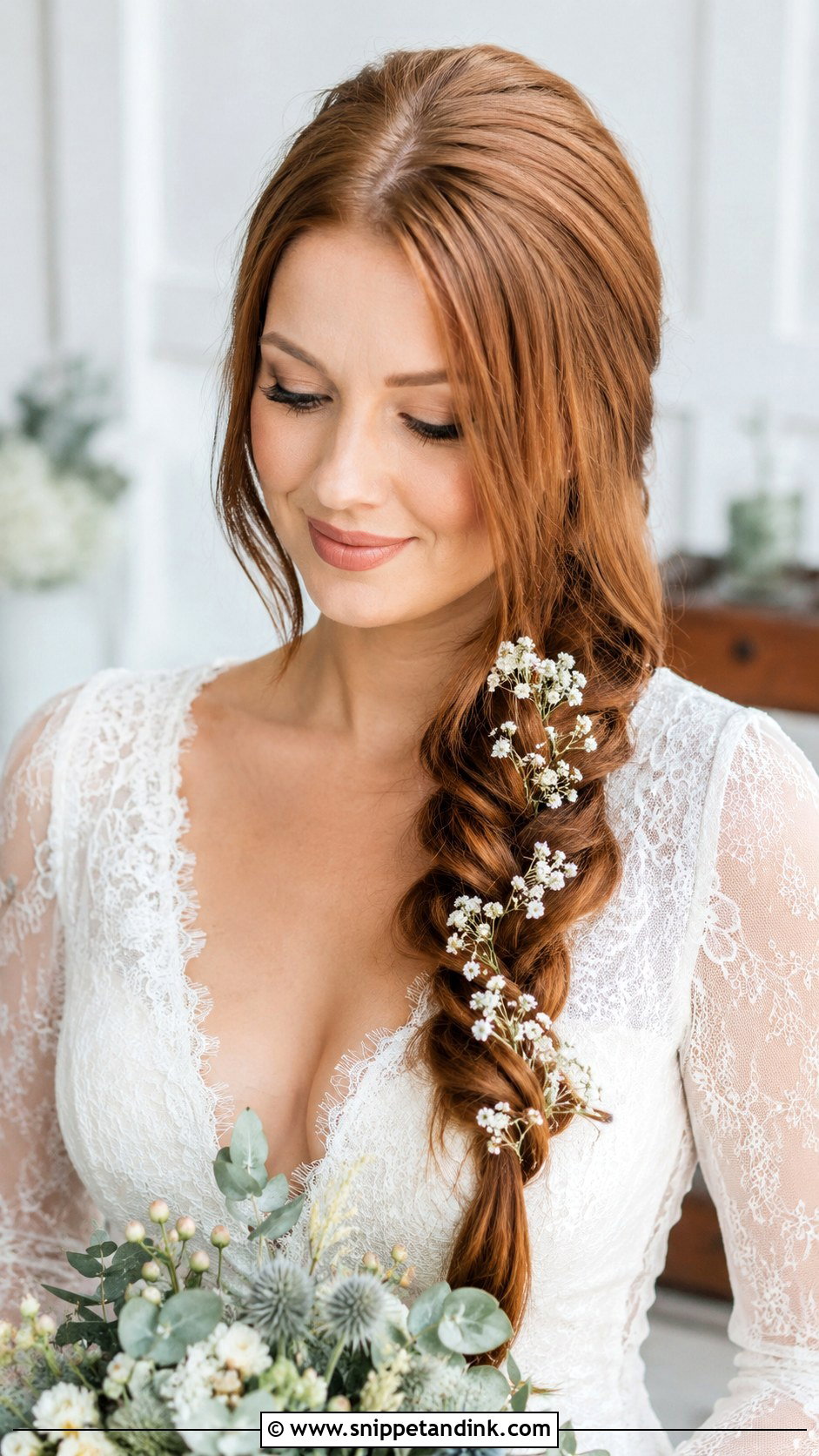 Straight Hair With a Side Braid - Snippet and Ink - 25 Straight Bridal Hair Ideas