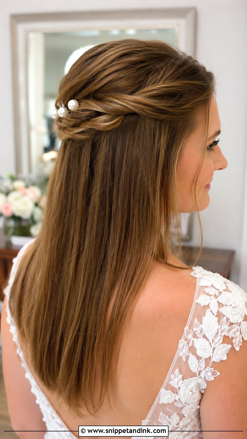 Straight Hair With a Twisted Half Up - Snippet and Ink - 25 Straight Bridal Hair Ideas