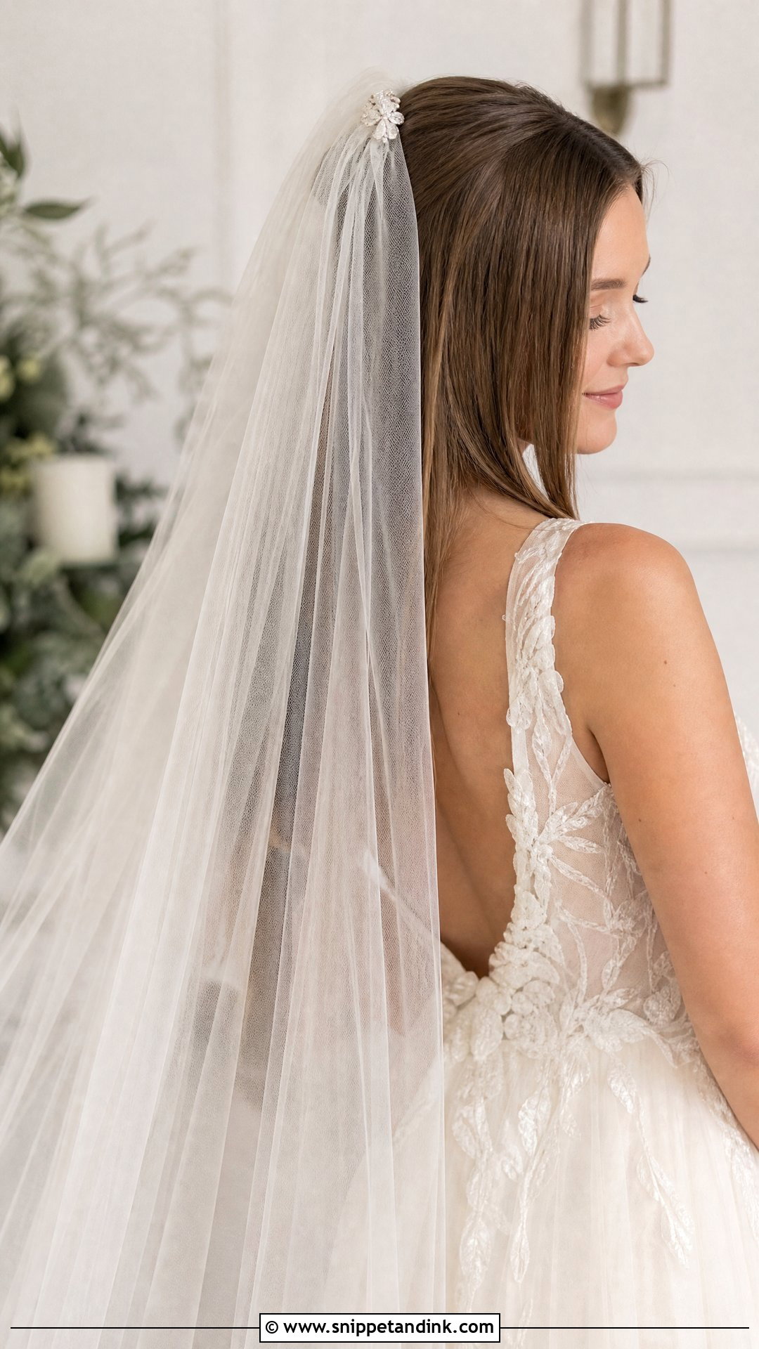 Straight Hair With a Veil - Snippet and Ink - 20 Elegant Straight Wedding Hairstyles