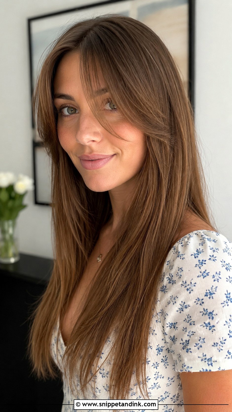 Straight Hair with Curtain Bangs - Snippet and Ink - 25 Wedding Guest Hairstyles Straight Hair