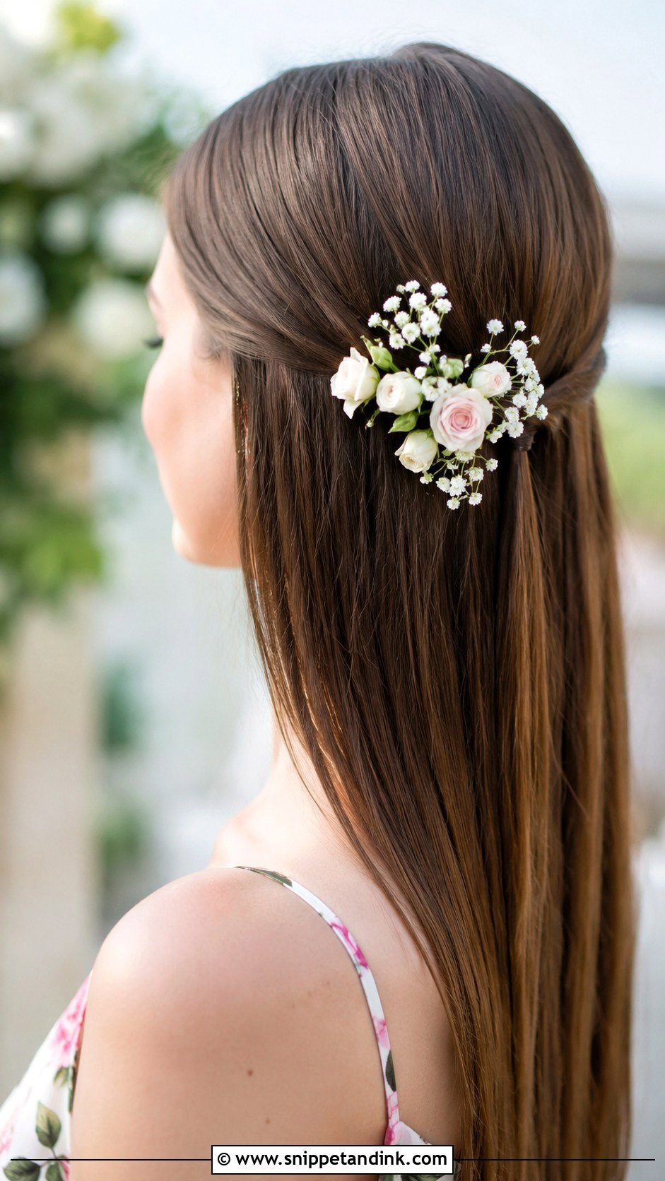 Straight Hair with Flower Pins - Snippet and Ink - 30 Straight Hair Hairstyles for Wedding