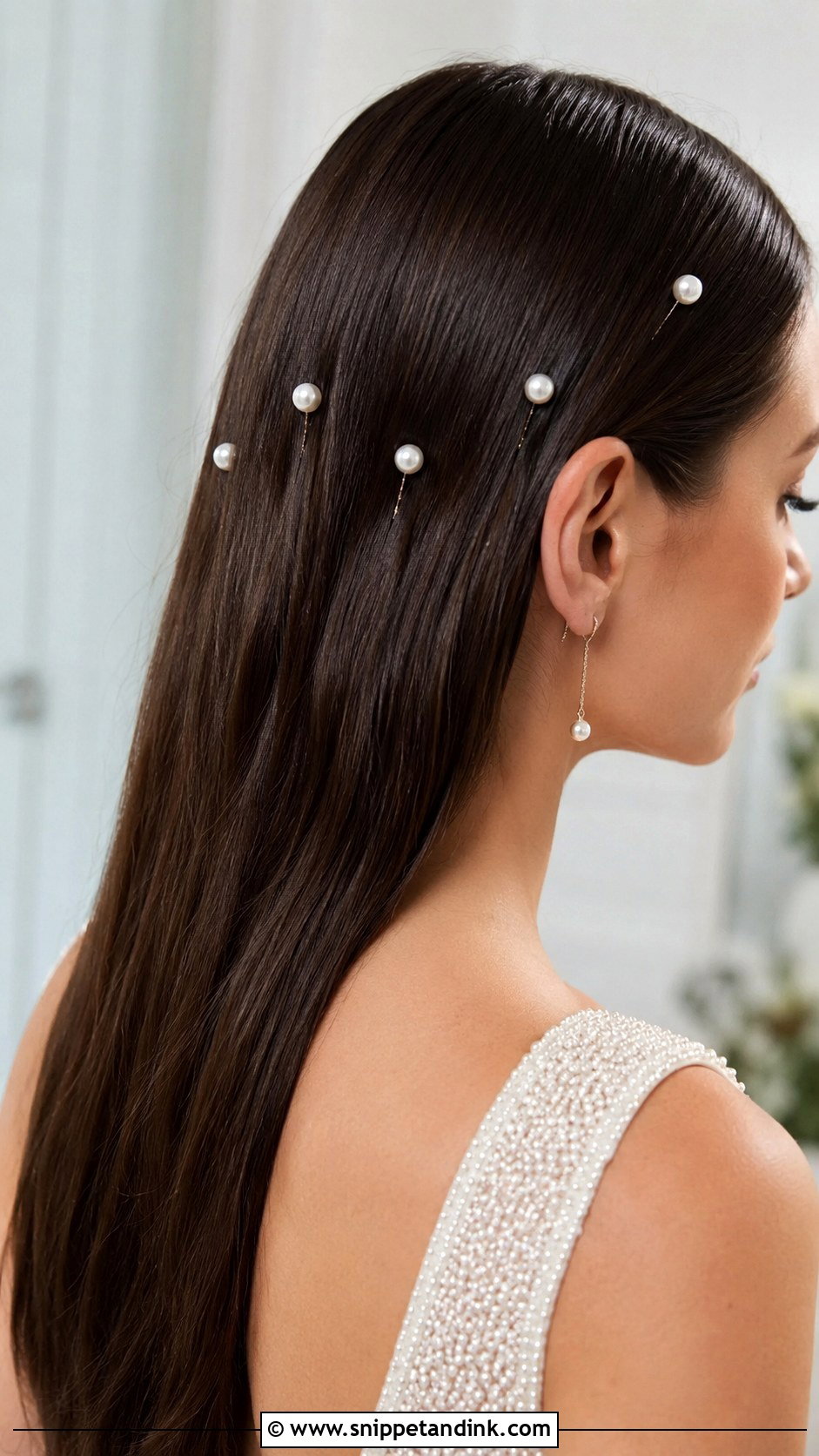 Straight Hair with Pearl Pins - Snippet and Ink - 30 Straight Hair Hairstyles for Wedding
