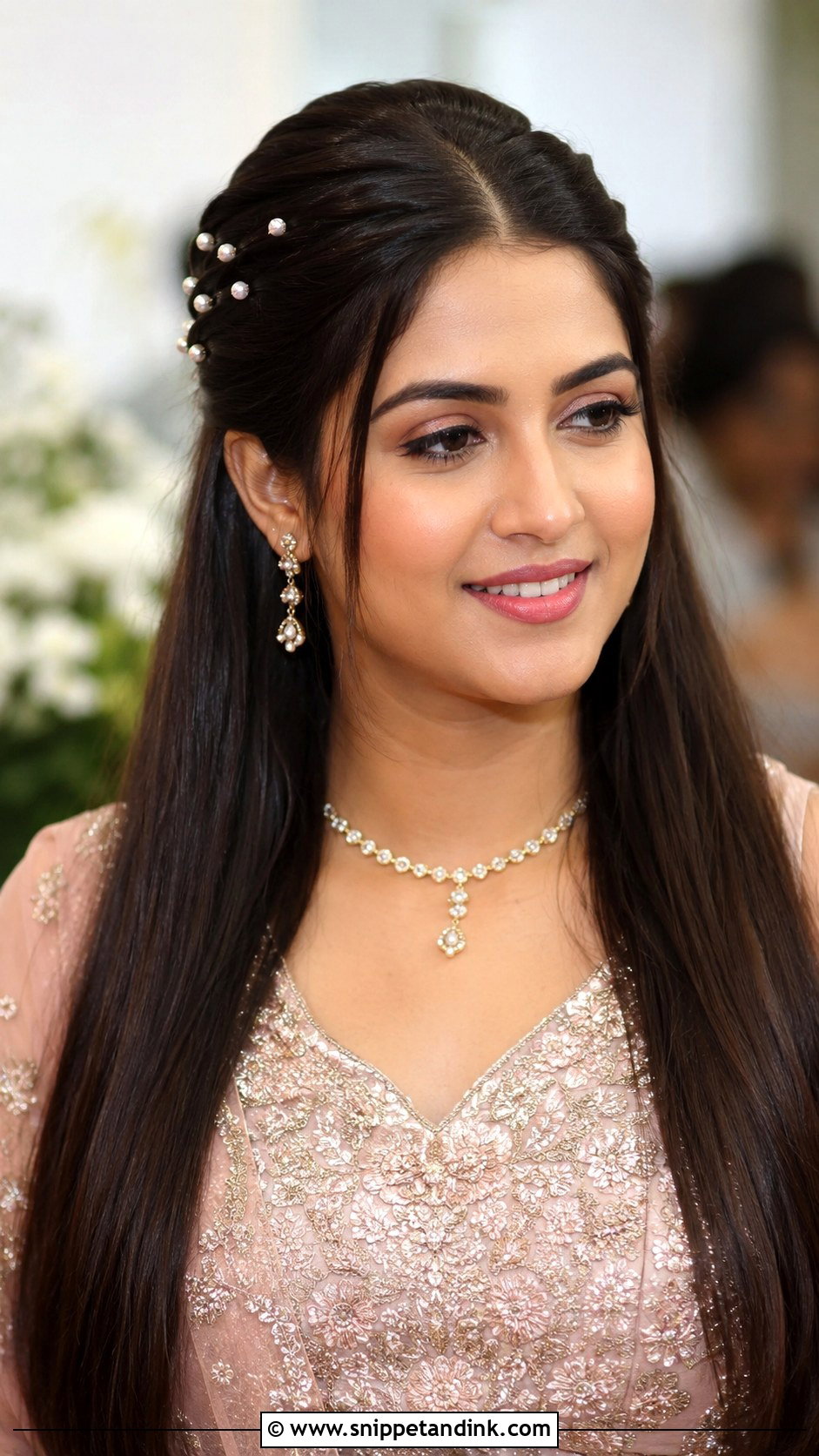 Straight Half Up Hairstyle Indian Wedding - Snippet and Ink - 15 Straight Hairstyles Indian Wedding